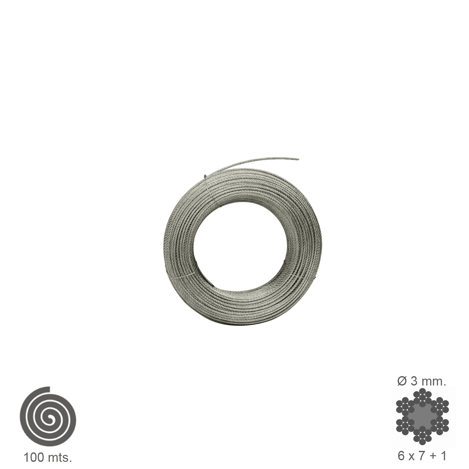Cable Galvanizado   3  mm, (Rollo 100 Metros) No Elevacion