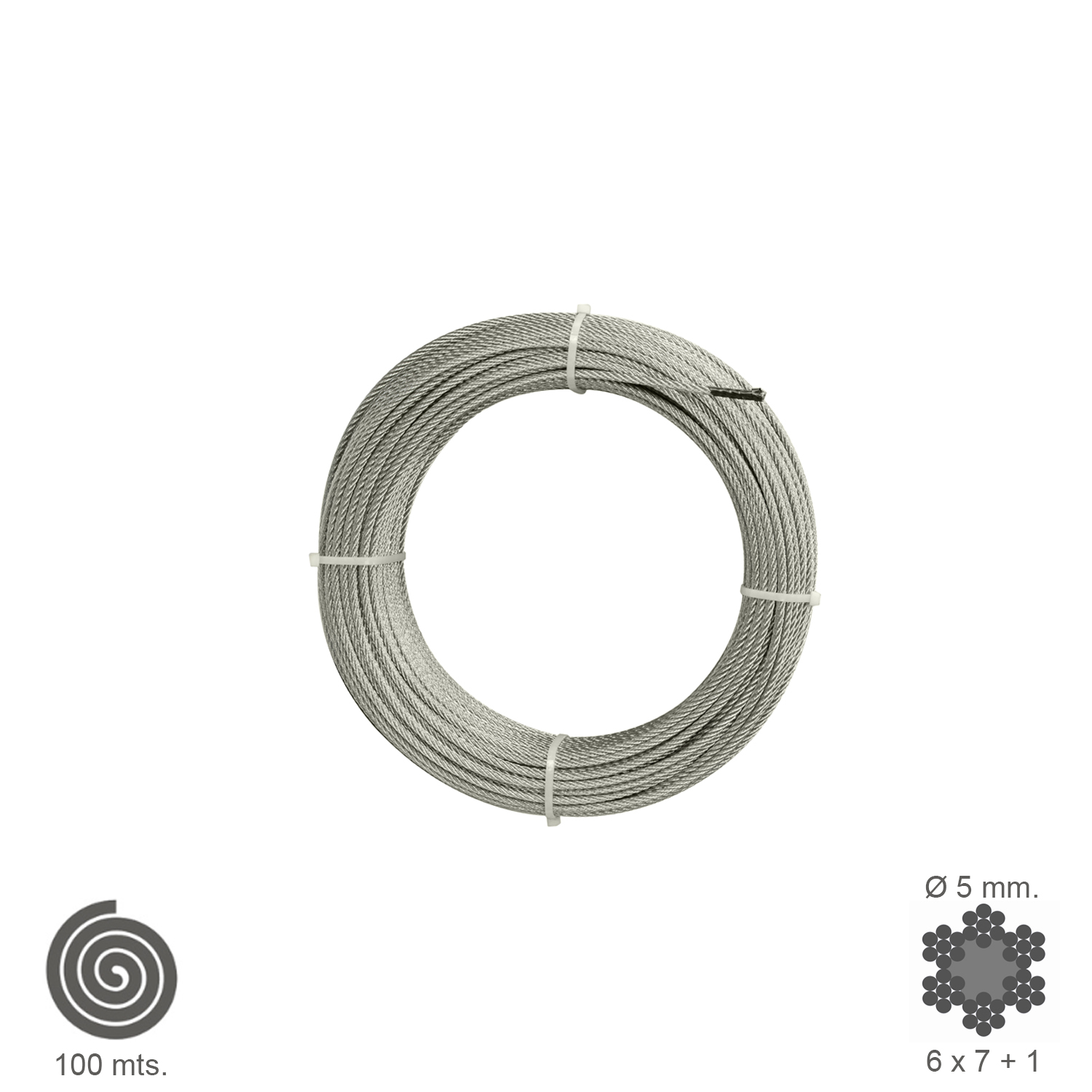 Cable Galvanizado   5 mm, (Rollo 100 Metros) No Elevacion