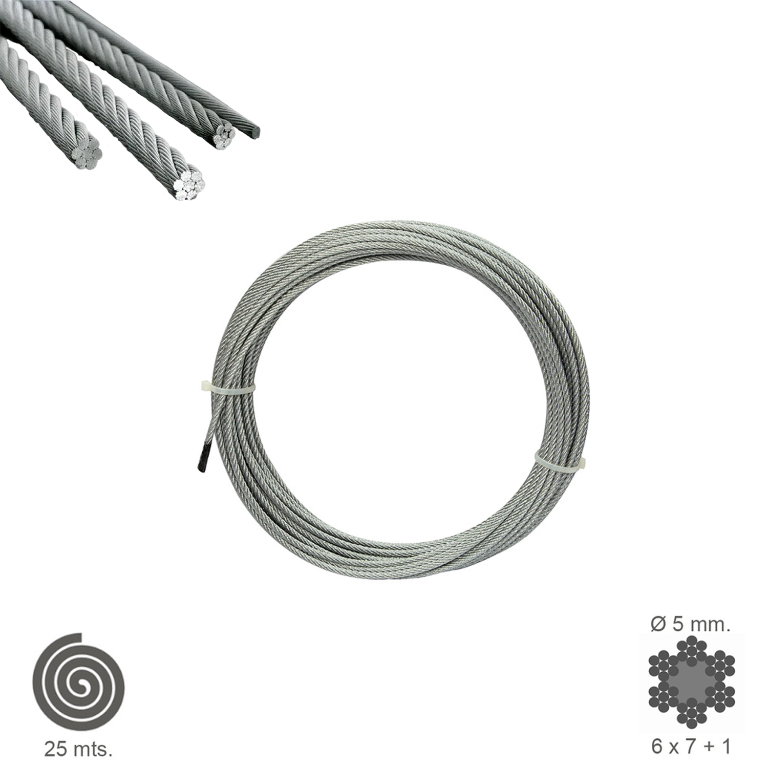 Cable Galvanizado    5 mm, (Rollo 25 Metros) No Elevacion