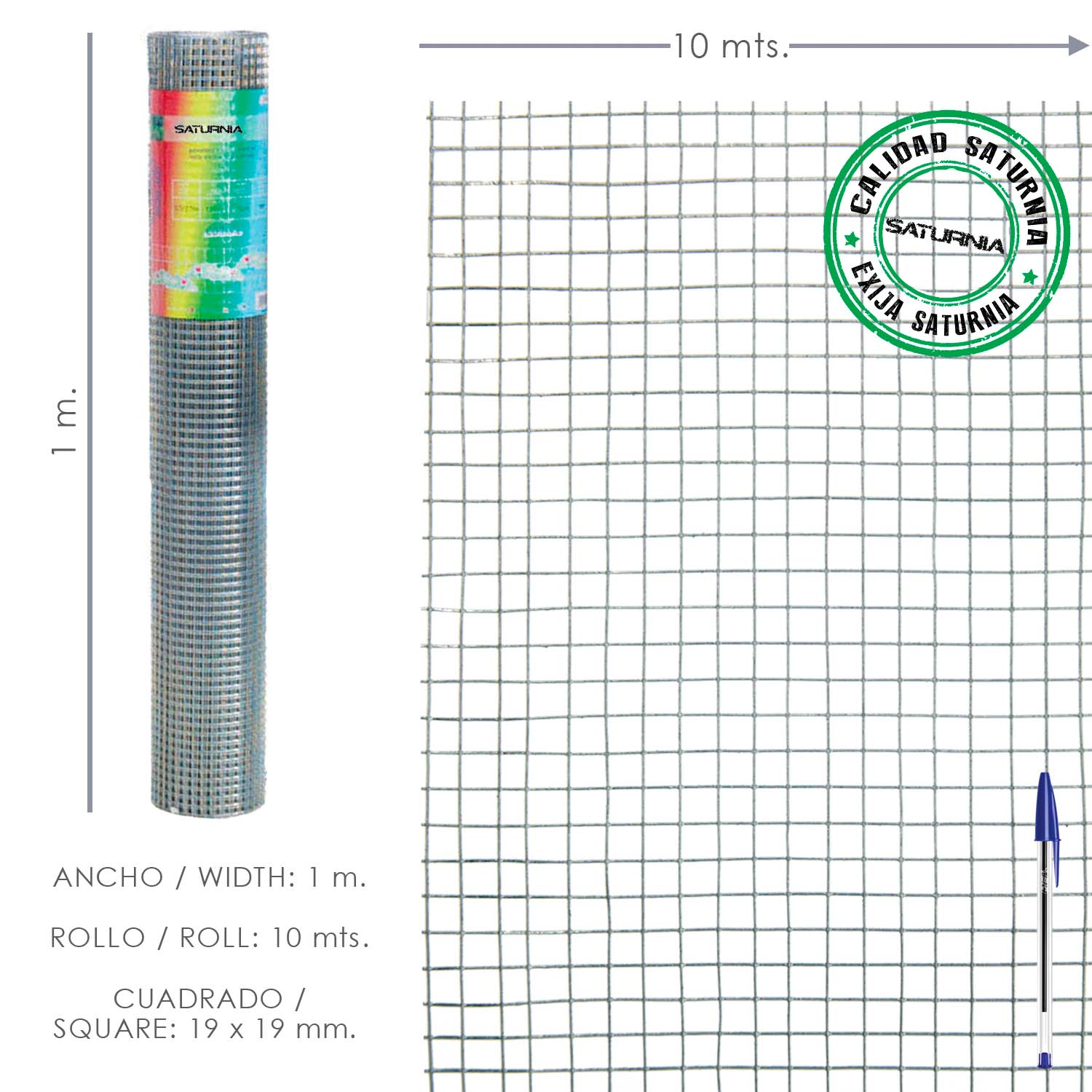 Malla Electrosoldada Galvanizada 19x19 / 100 cm, rollo 10 Metros Uso Domestico