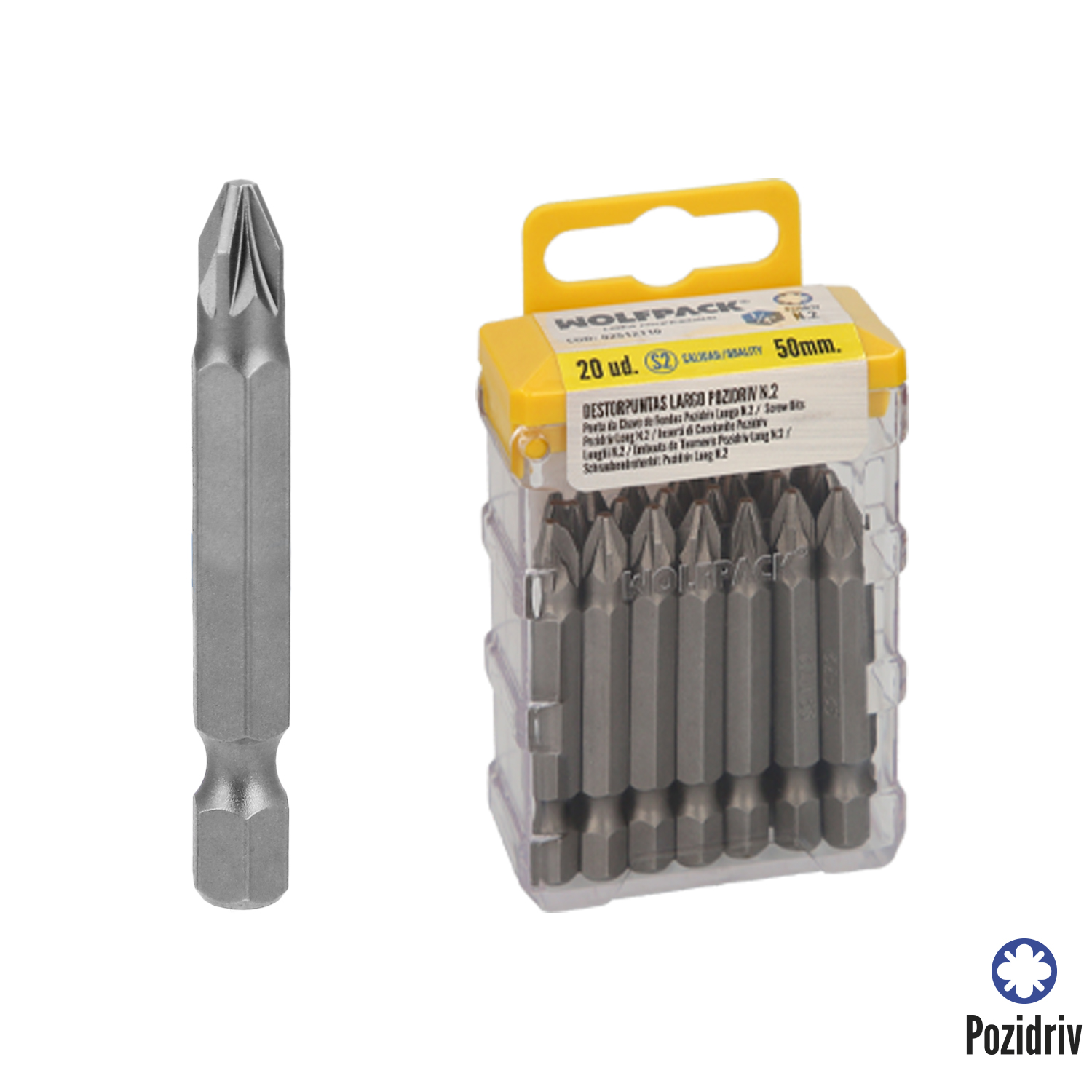 Puntas Largas Destornillador Pozidriv N 2 (20 Piezas), Acero S2 al Cromo Vanadio, Puntas Hexagonales, Destorpuntas,