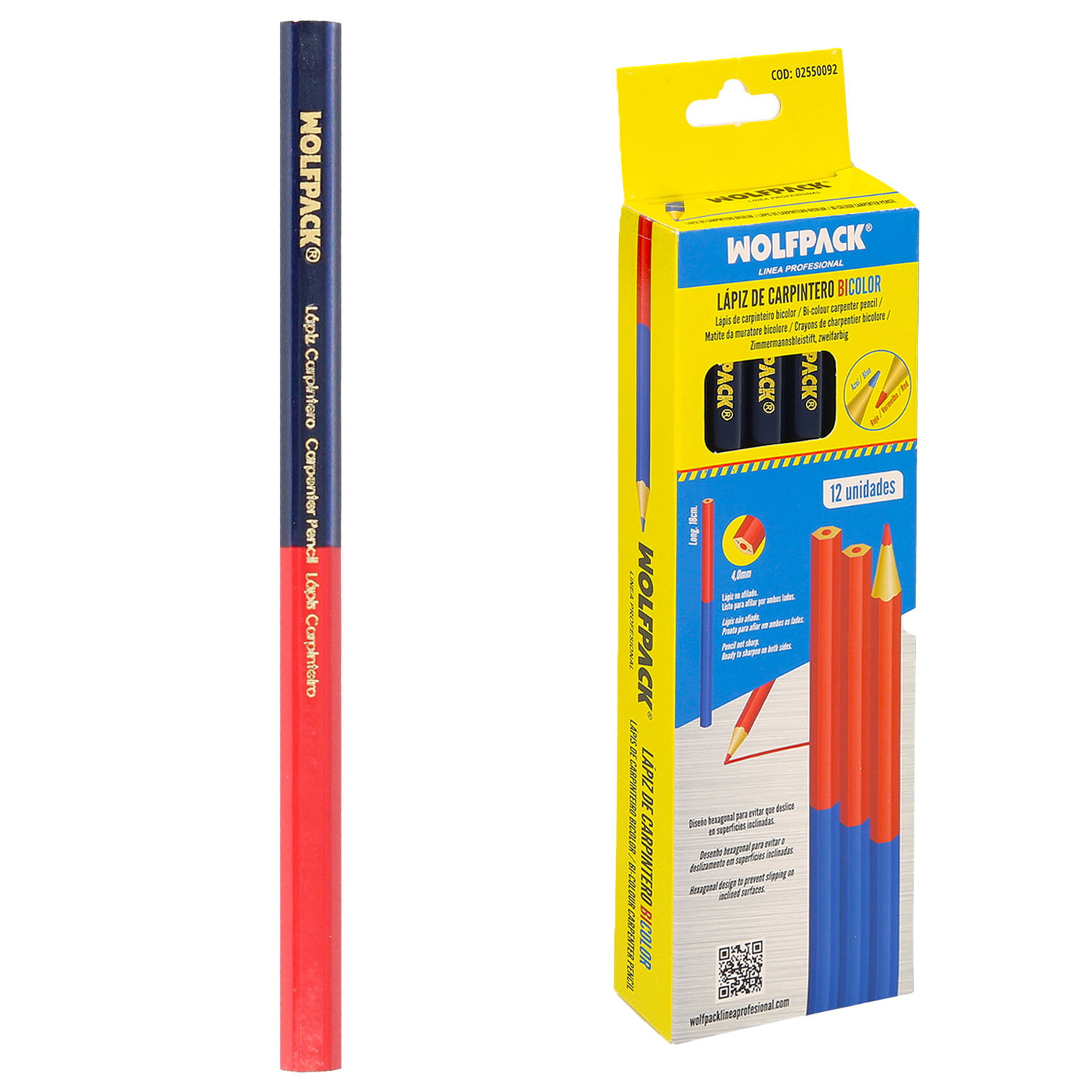 Lapiz Carpintero Bicolor 18 cm, (12 Unidades) Lapiz Marcador, Lapiz Carpinteria, Marcador Obra Colo Rojo / Azul