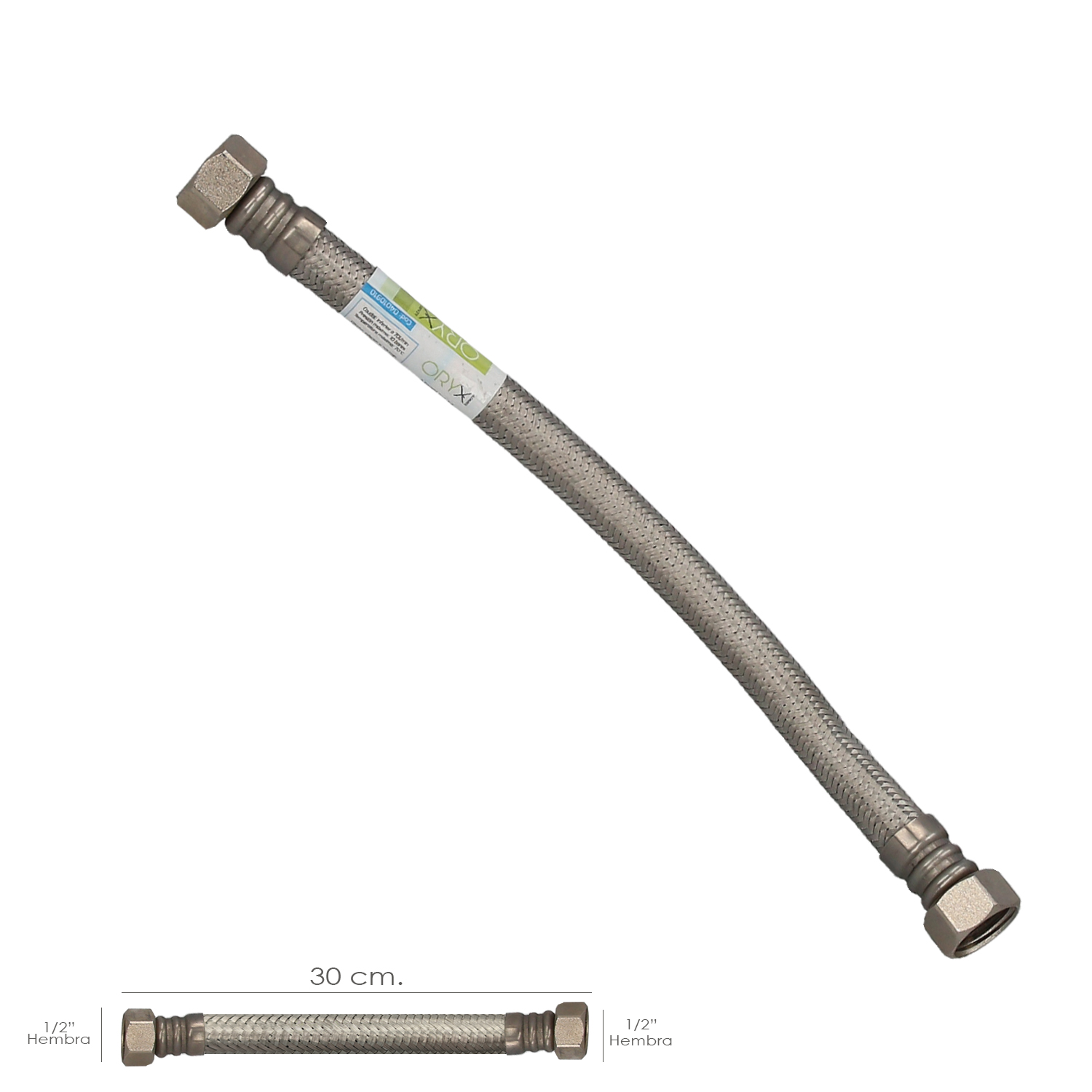 Latiguillo Flexible Reforzado Acero Inoxidable Termo Hembra 1/2 - Hembra 1/2 Longitud 300 mm