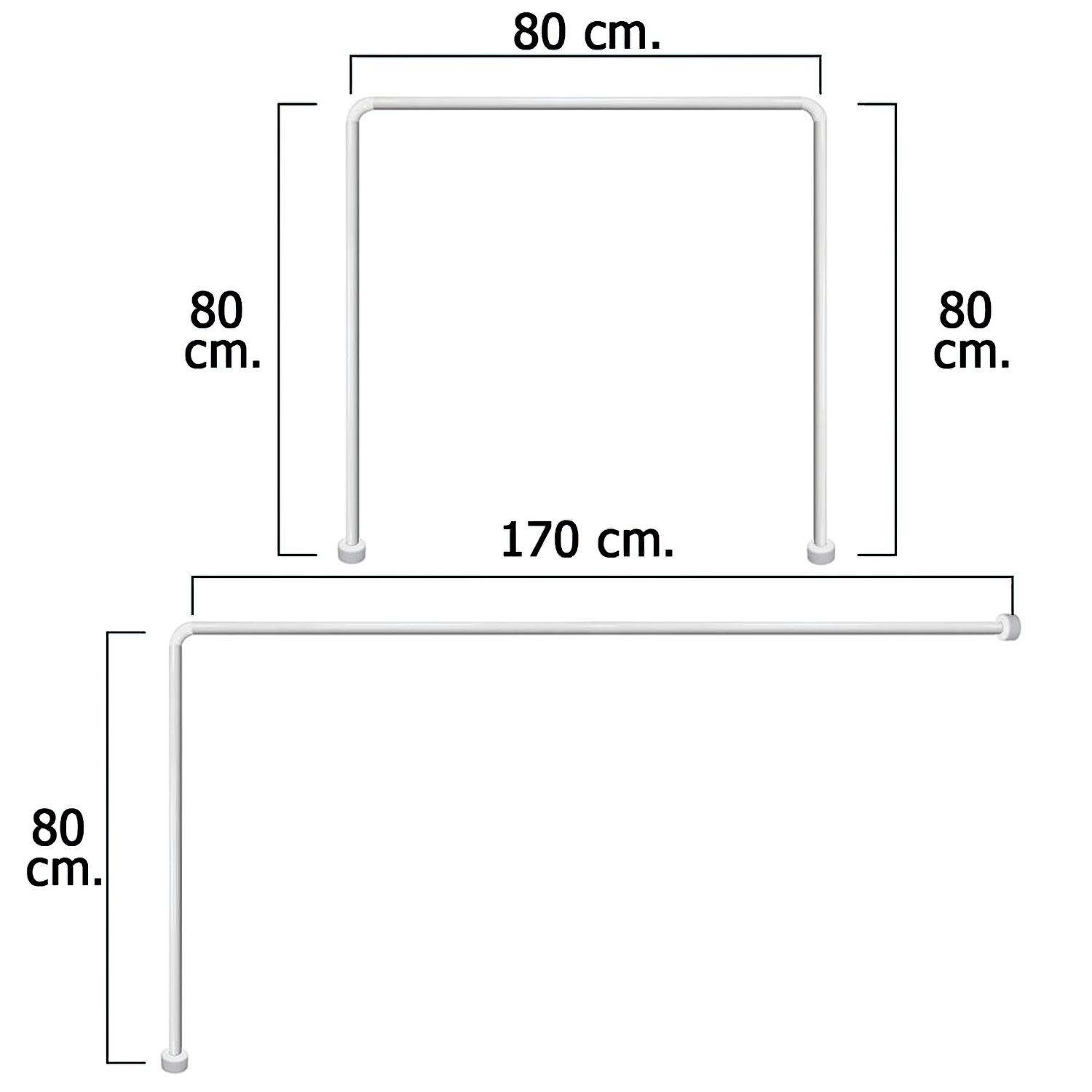Barra Para  Cortina Ducha Universal Aluminio Blanco 80 x 170 cm,