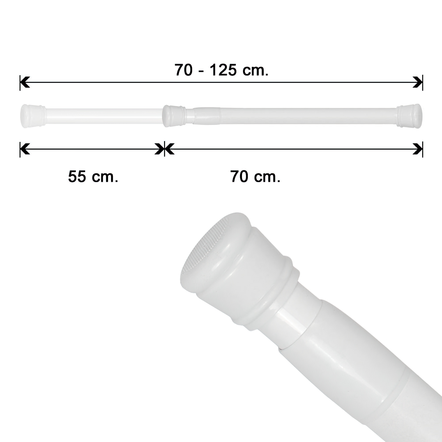Barra Para  Cortina Ducha Extensible Aluminio Blanco 70 a 125 cm,