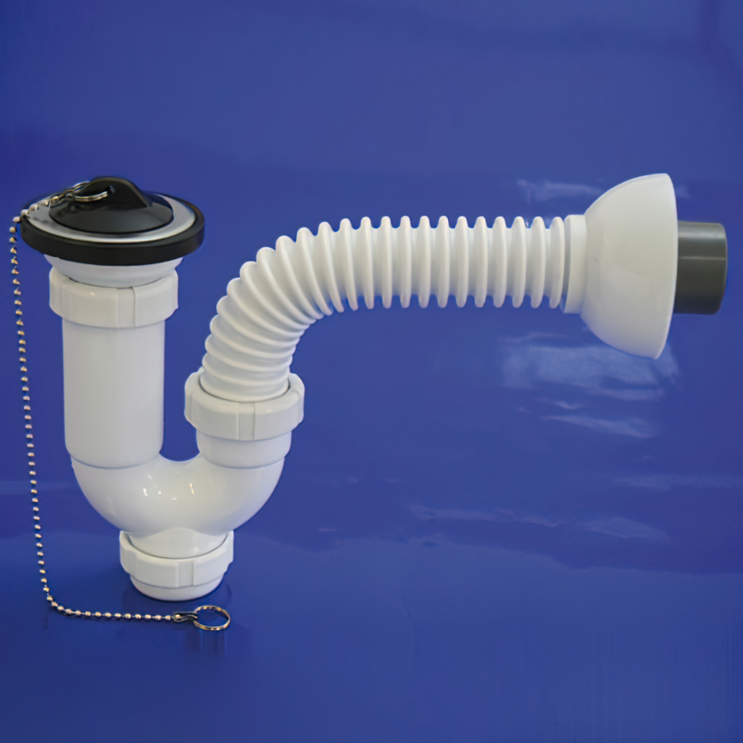 SIFON CURVO EXTENSIBLE T-32-F MULTIORIENTABLE 1 1/2, CON VLVULA Y TAPN.