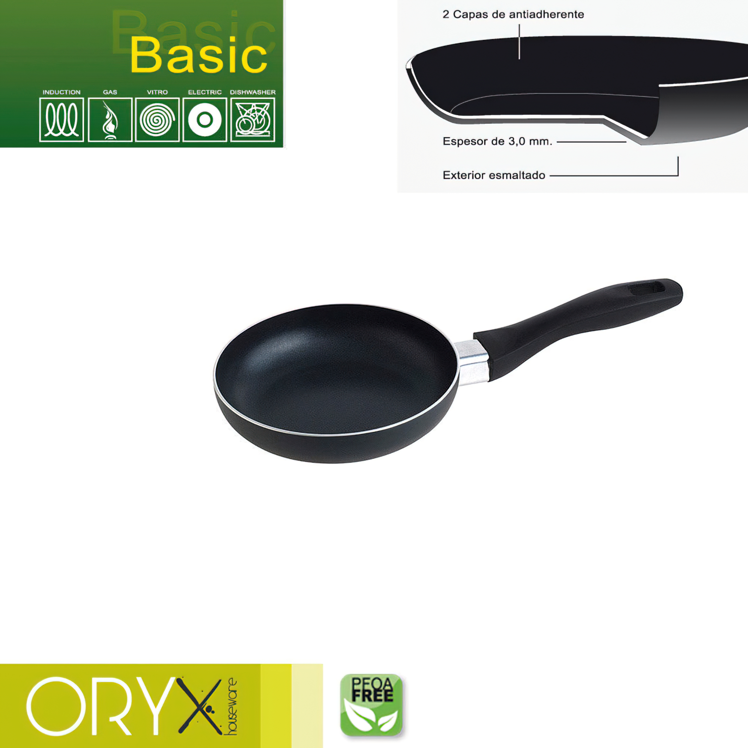 Oryx Sartn Aluminio Antiadherente Basic, Alta Resistencia, Apta Induccin, Libre PFOA, Dimetro 16 cm, Espesor 3 mm,