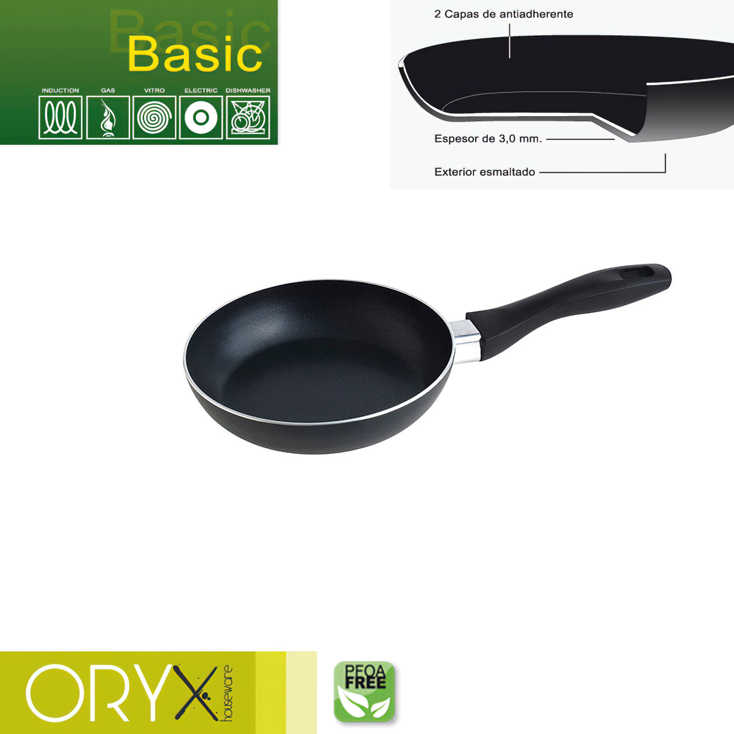 Oryx Sartn Aluminio Antiadherente Basic, Alta Resistencia, Apta Induccin, Libre PFOA, Dimetro 18 cm, Espesor 3 mm,