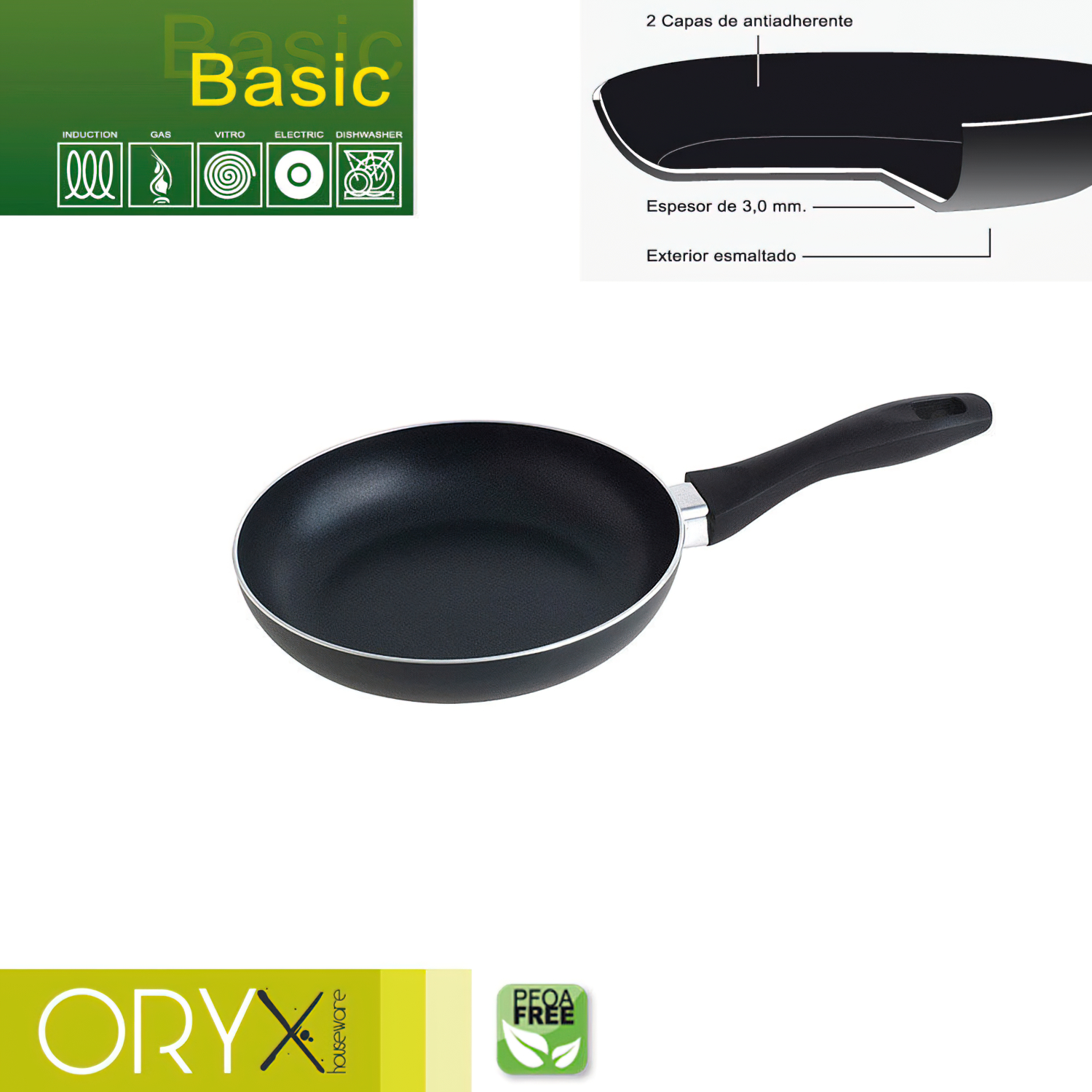 Oryx Sartn Aluminio Antiadherente Basic, Alta Resistencia, Apta Induccin, Libre PFOA, Dimetro 20 cm, Espesor 3 mm,