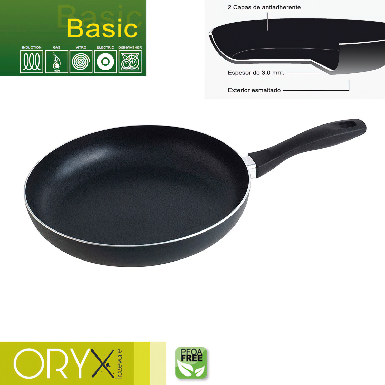 Oryx Sartn Aluminio Antiadherente Basic, Alta Resistencia, Apta Induccin, Libre PFOA, Dimetro 28 cm, Espesor 3 mm,
