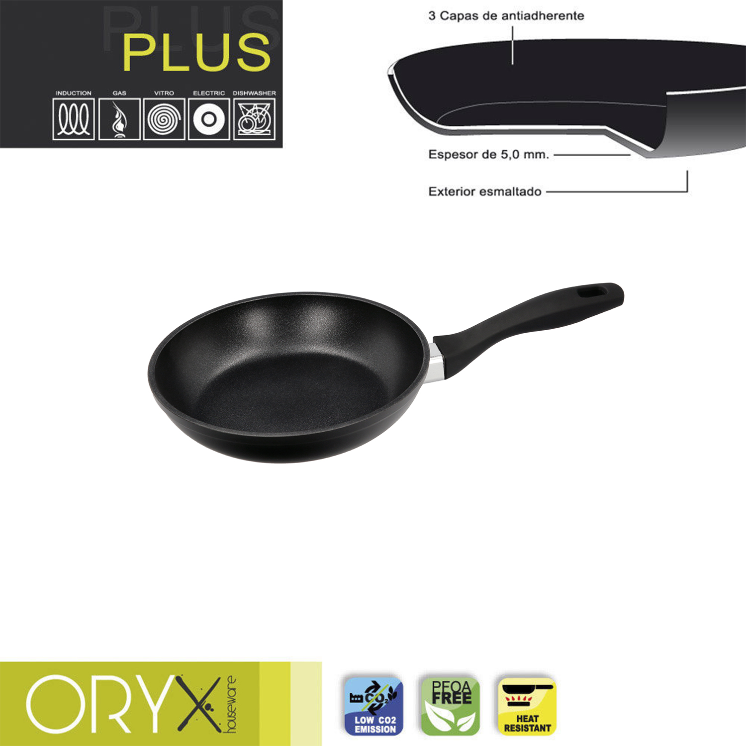 Oryx Sartn Aluminio Antiadherente Plus, Forjada, Apta Induccin, Libre PFOA, Dimetro 18 cm, Espesor 5 mm,