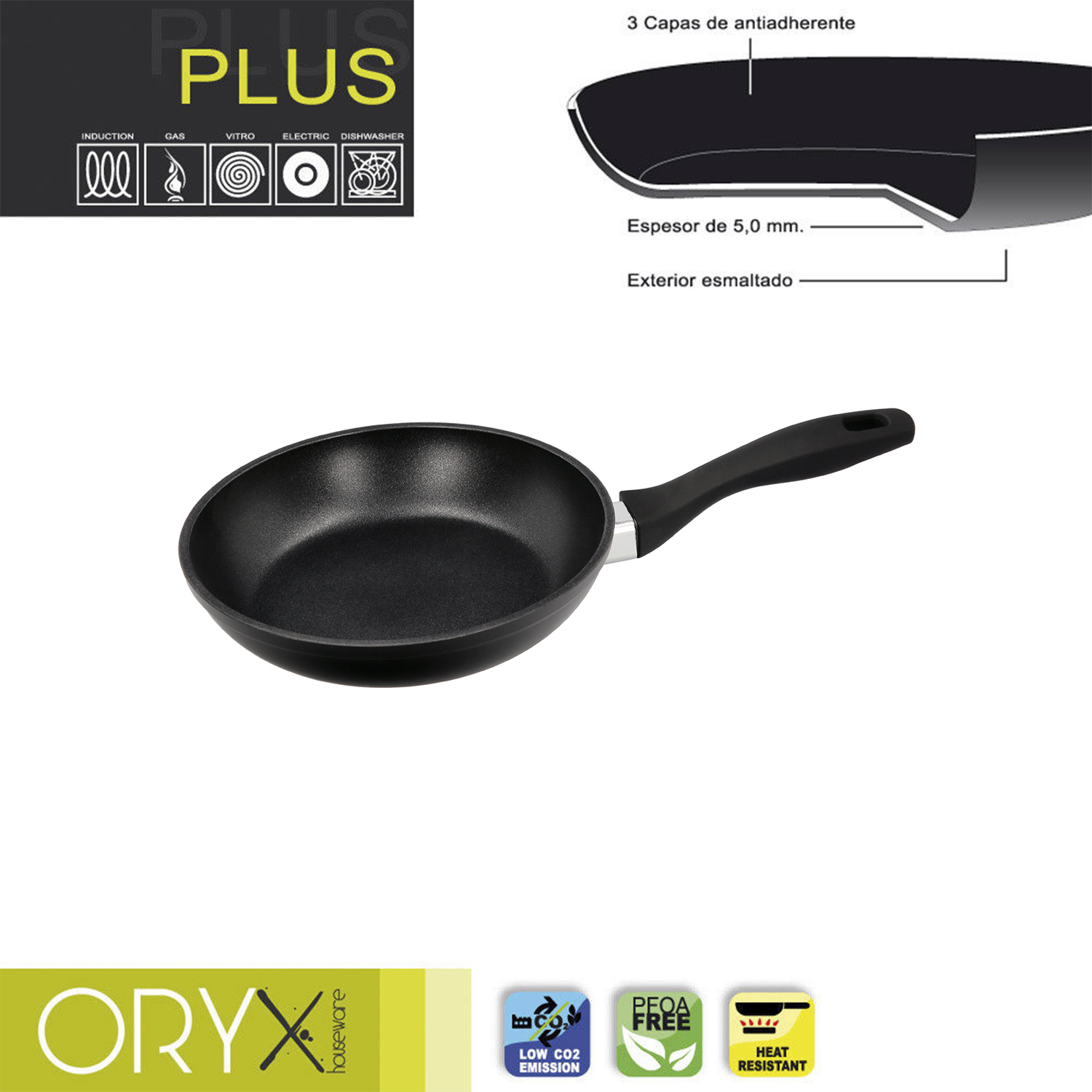 Oryx Sartn Aluminio Antiadherente Plus, Forjada, Apta Induccin, Libre PFOA, Dimetro 20 cm, Espesor 5 mm,