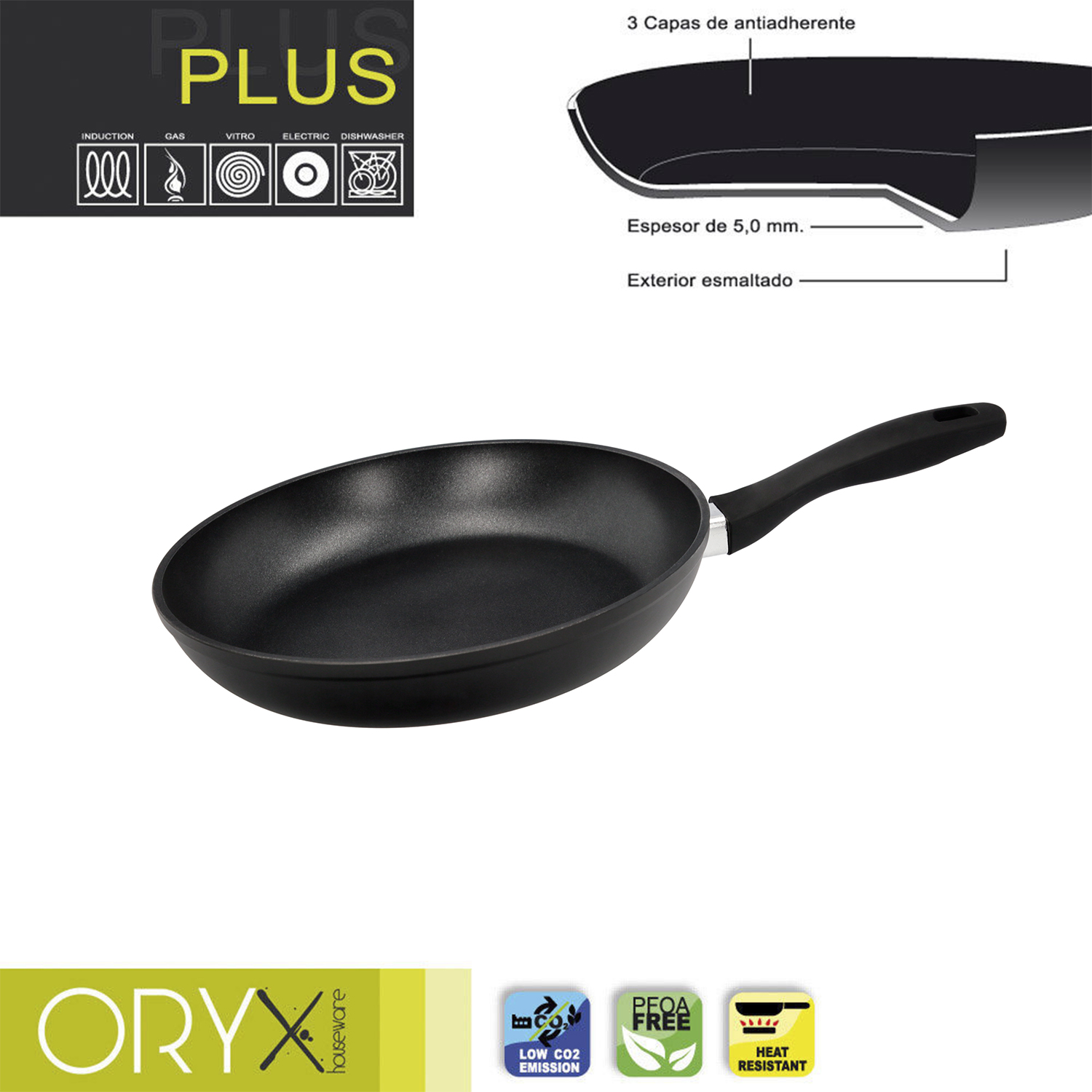 Oryx Sartn Aluminio Antiadherente Plus, Forjada, Apta Induccin, Libre PFOA, Dimetro 26 cm, Espesor 5 mm,