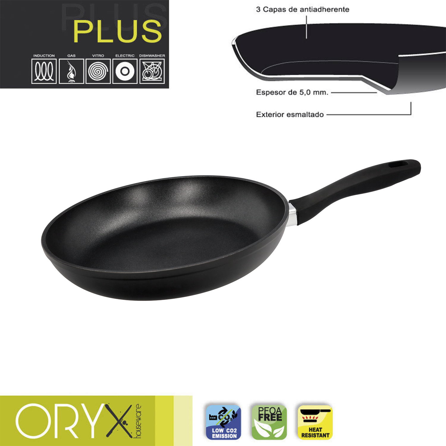 Oryx Sartn Aluminio Antiadherente Plus, Forjada, Apta Induccin, Libre PFOA, Dimetro 28 cm, Espesor 5 mm,