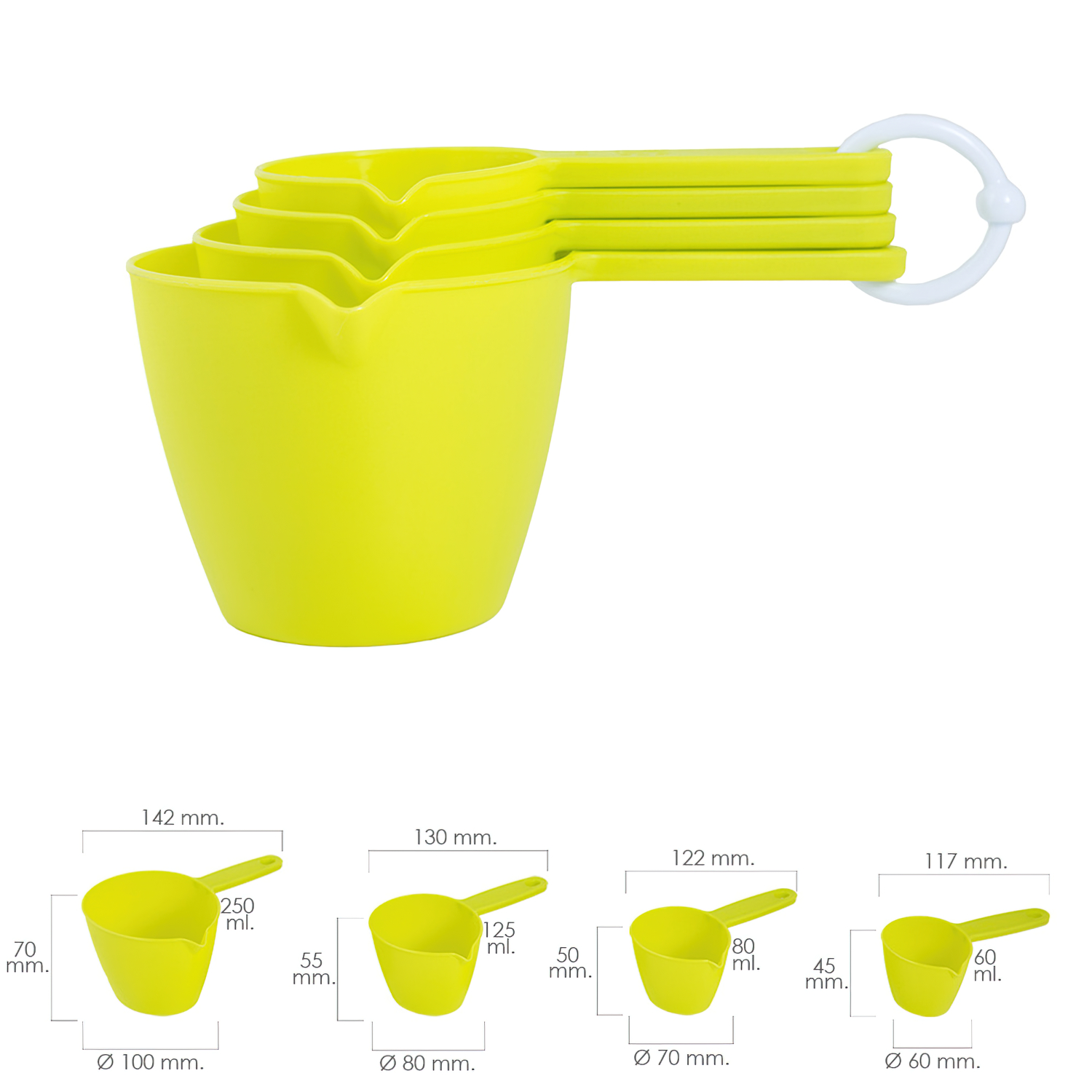 Set 4 Cacitos / Vasos Medidores 60 / 80 / 125 / 250 ml,