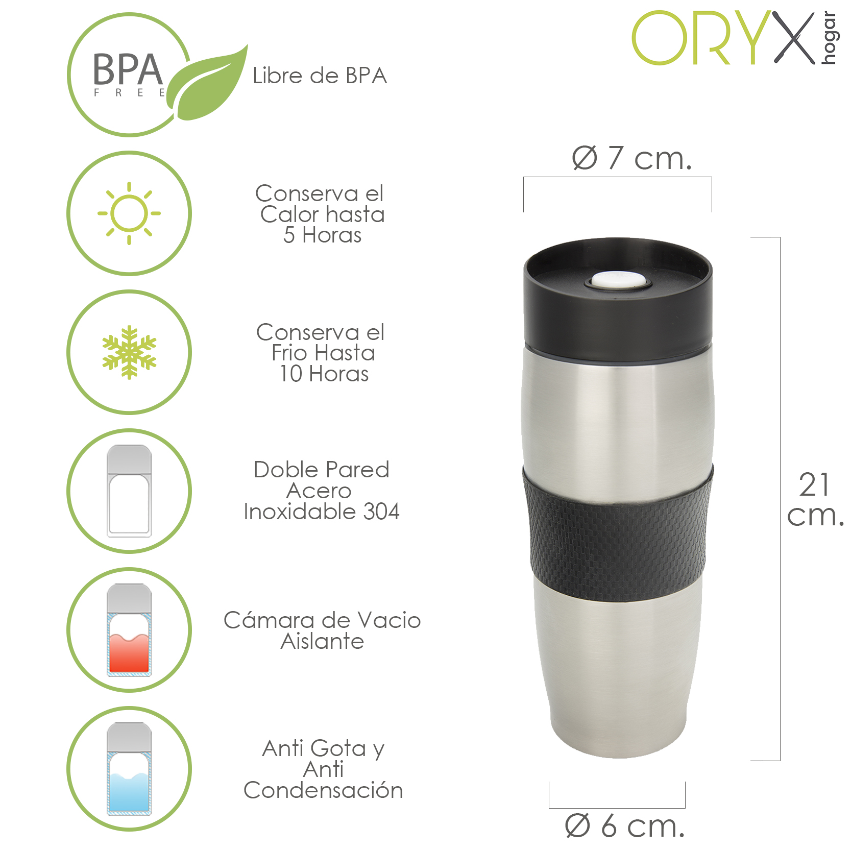 Vaso Termico, Capacidad De 380ML, Libre BPA, Acero Inoxidable, Antigoteo