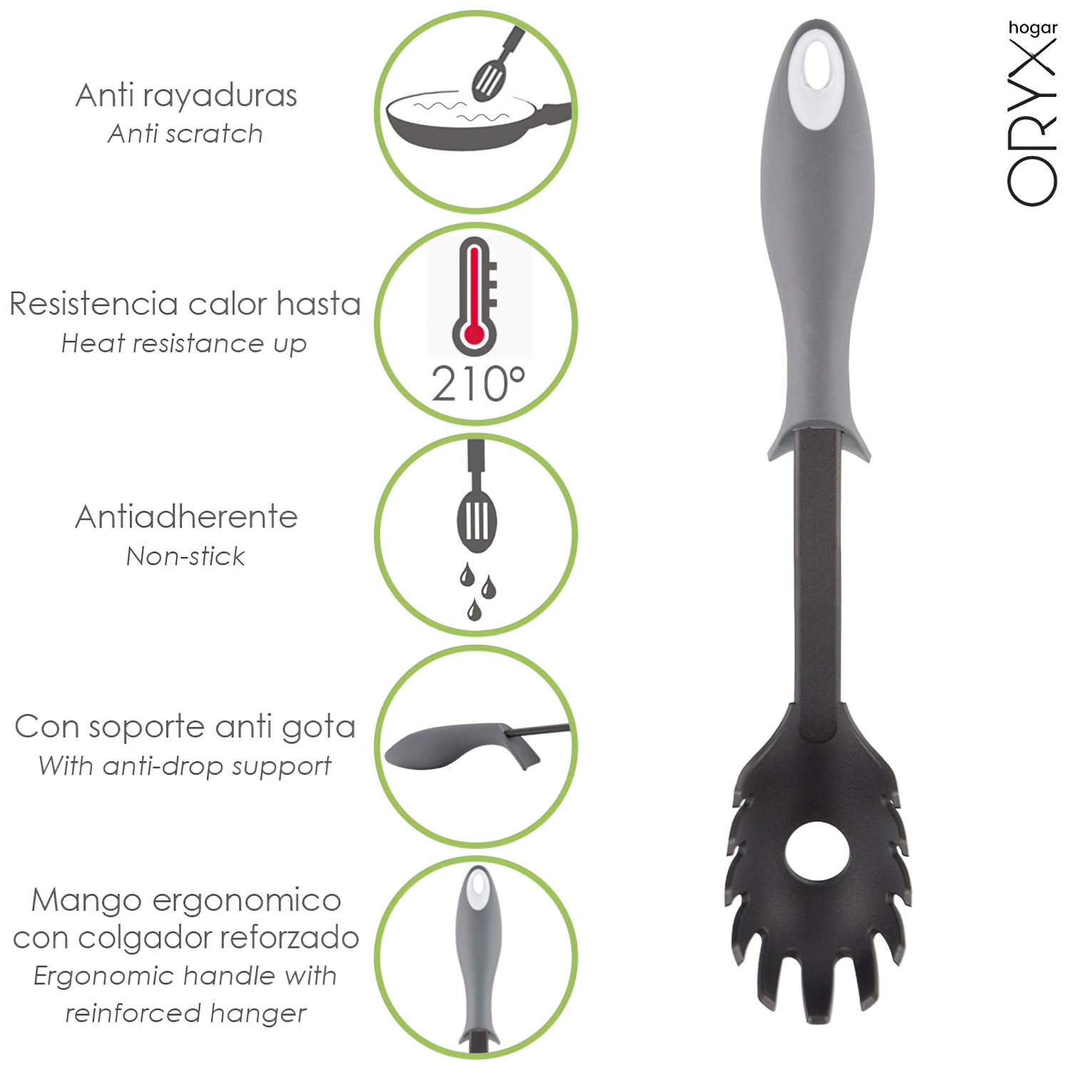 Servidor Espaguetis Nylon Con mango Antigotas Engomado 31,5 x 6 cm,