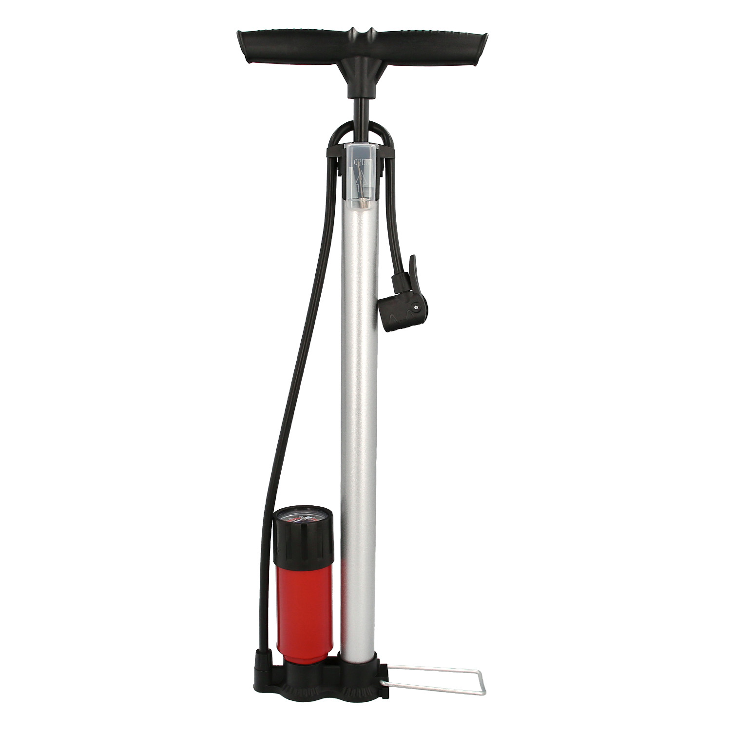 Bomba Inflar Bicicleta Con Manometro, Doble Boquilla Valvula Presta y Schrader, Con Adaptadores, Ø 32 x 500 mm, 10 BAR / 160 PSI