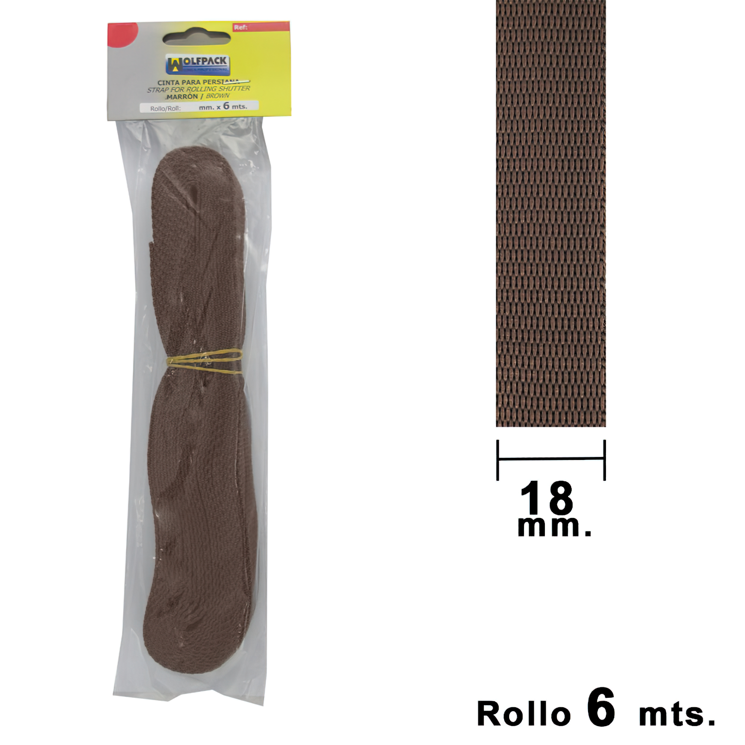 Cinta Persiana Wolfpack Marrn 18 mm, Rollo 6 Metros