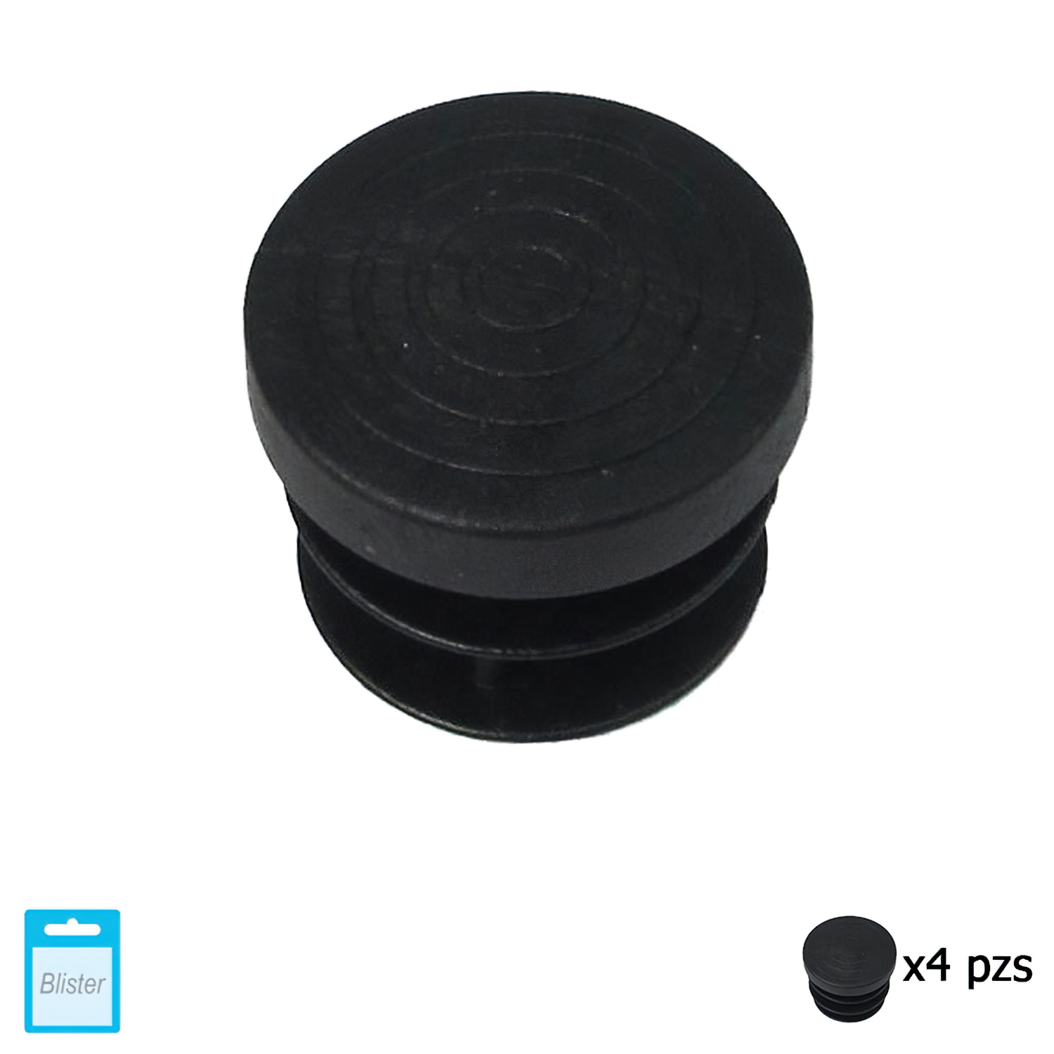 Contera Redonda Interior Negra 20mm, Blister 4 piezas,