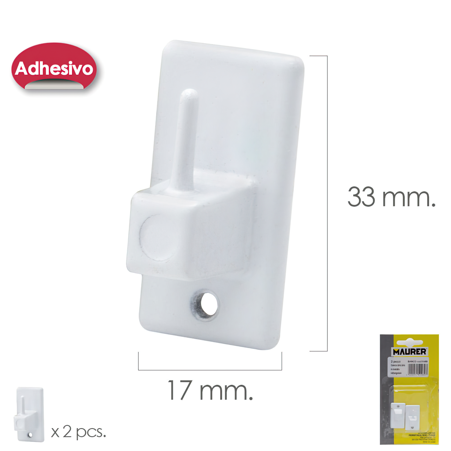 GANCHO VISILLO / CORTINA ADHESIVO BLANCO (BLISTER 2 PIEZAS)