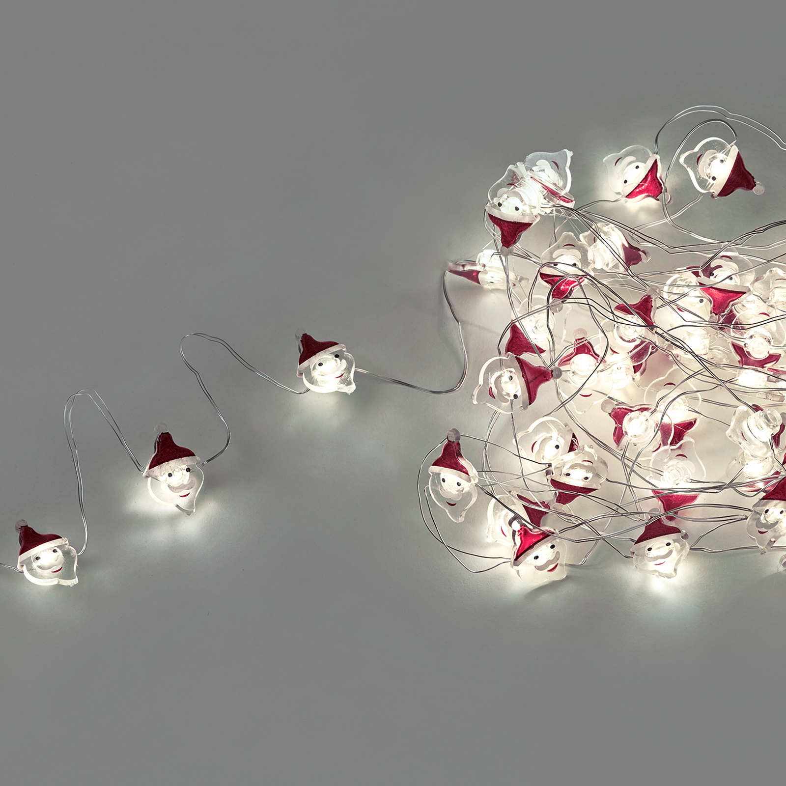 Guirnalda Luces Navidad A Pilas 50 Leds Papa Noel, Luz Fria Uso Interno IP20