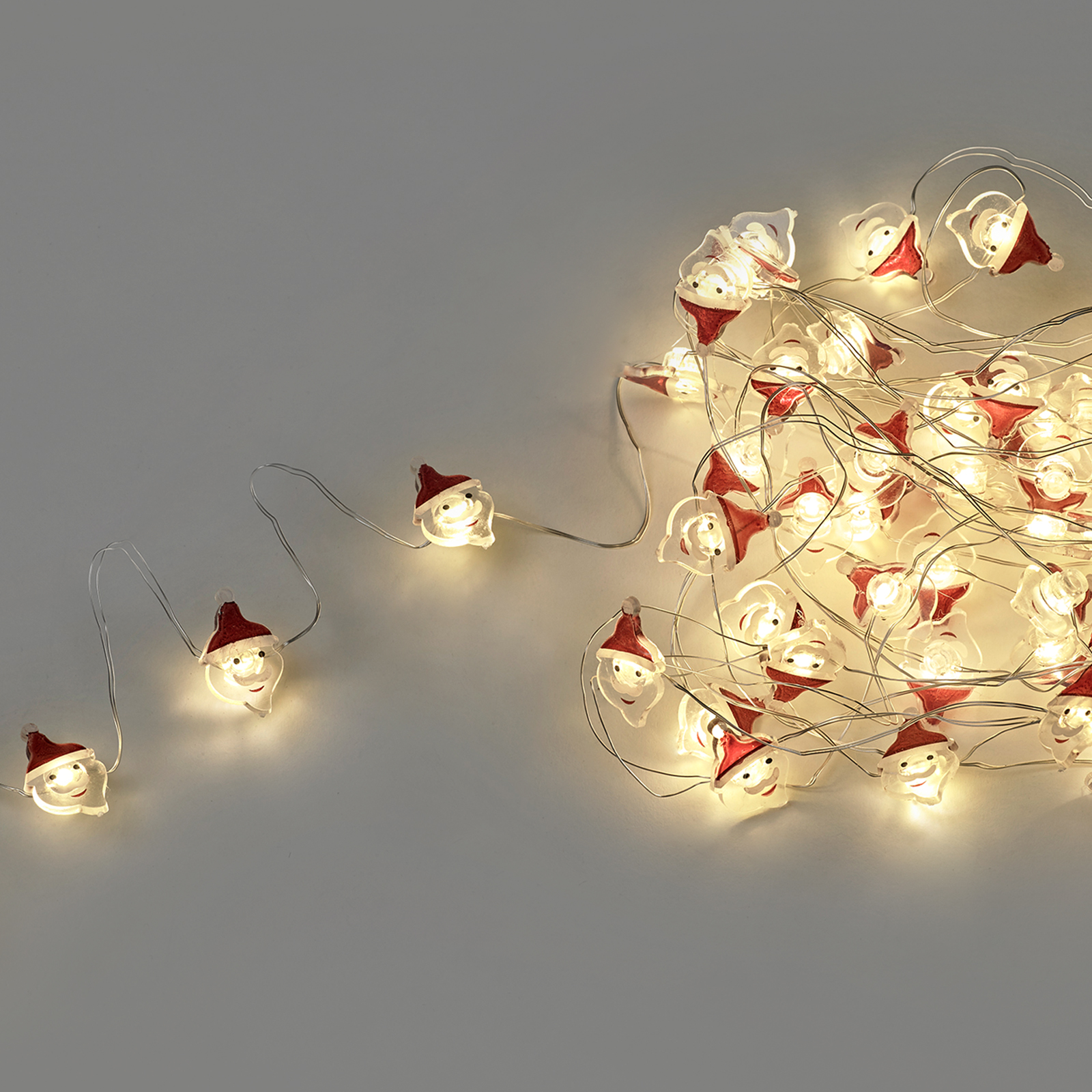 Guirnalda Luces Navidad A Pilas 50 Leds Papa Noel, Luz Calida Uso Interno IP20