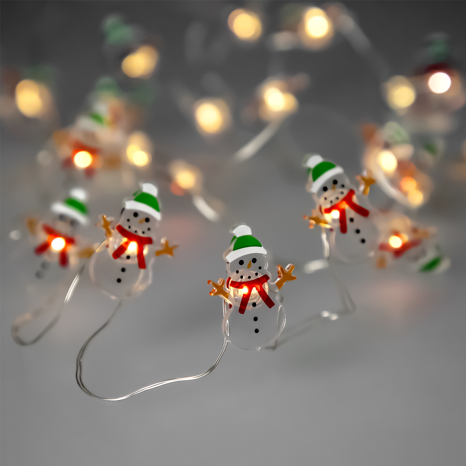 Guirnalda Luces Navidad A Pilas 20 Leds Muecos de Nieve, Luz Calida Uso Interno IP20