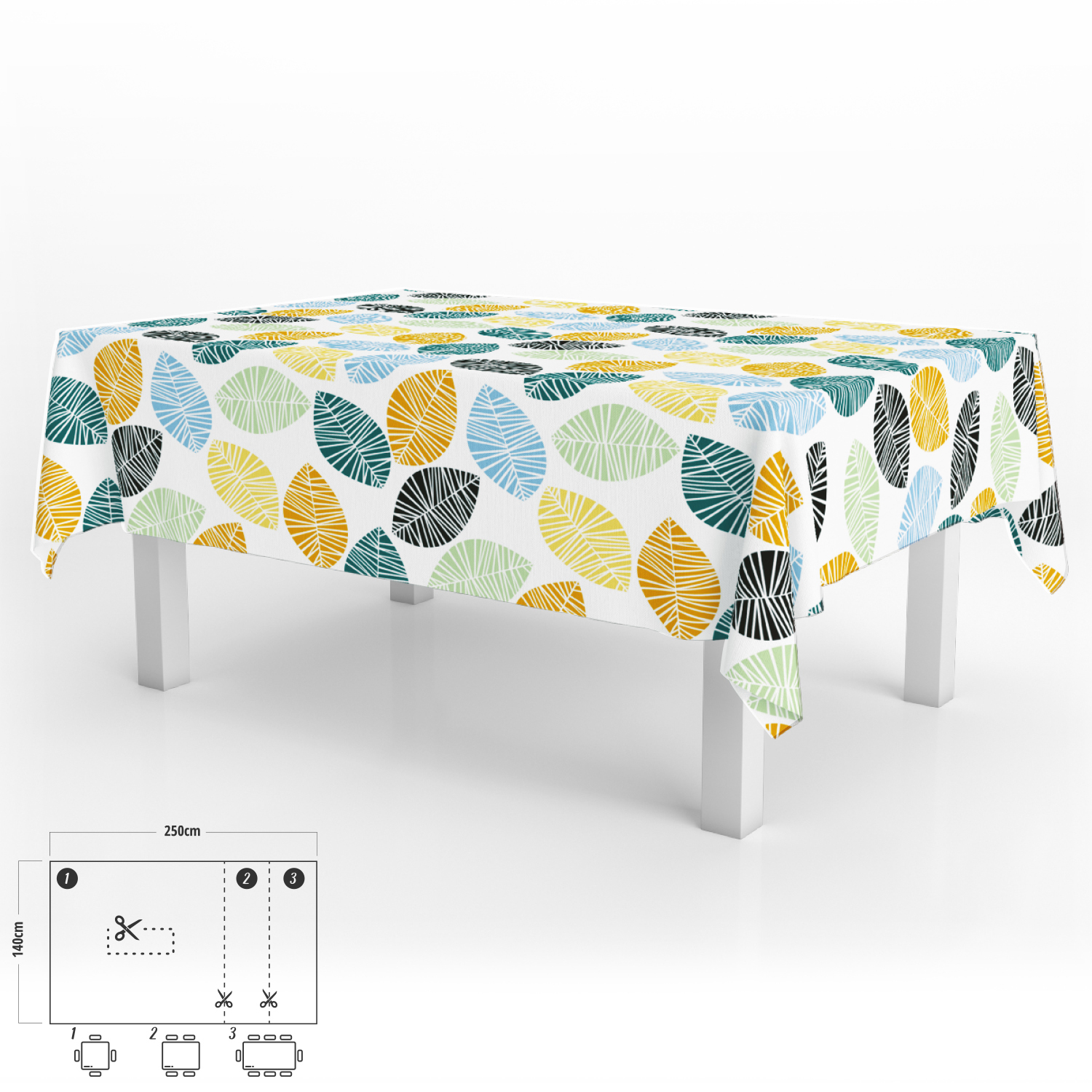 Mantel Hule Rectangular Hojas Colores Impermeable Antimanchas PVC 140x250 cm,  Recortable Uso Interior y Exterior