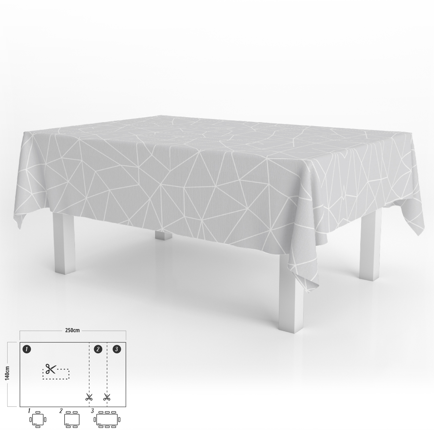 Mantel Hule Rectangular Geomtrico Gris Impermeable Antimanchas PVC 140x250 cm,  Recortable Uso Interior y Exterior