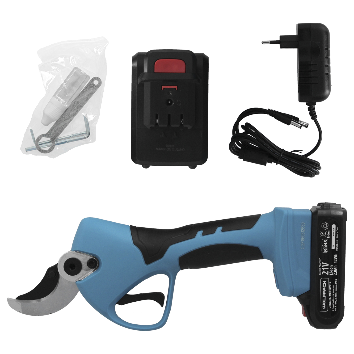 Tijeras Podar A Bateria 21 Volt, Con 2 Baterias 2 A/h Mango Engomado,  Corte 40 mm,Con Maletn