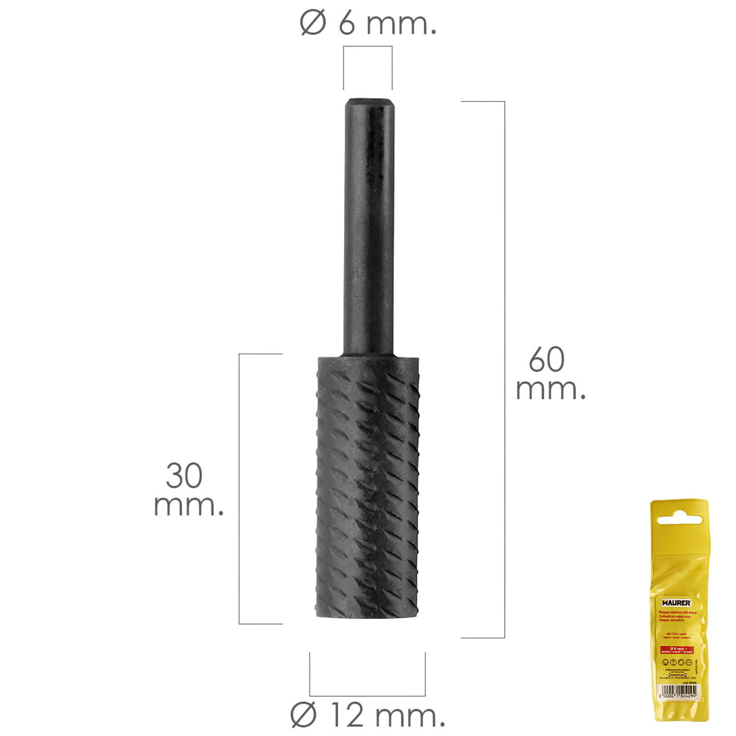 Fresa Rotativa Para Metal Cilindrica  12 mm, Para Taladro / Fresadora