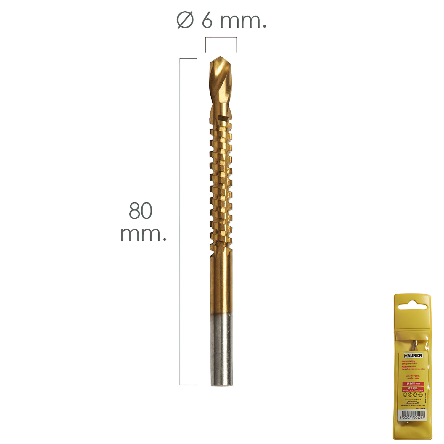 FRESA ROTATIVA PARA METALES HSS  6 X 80 MM. PARA TALADRO / FRESADORA