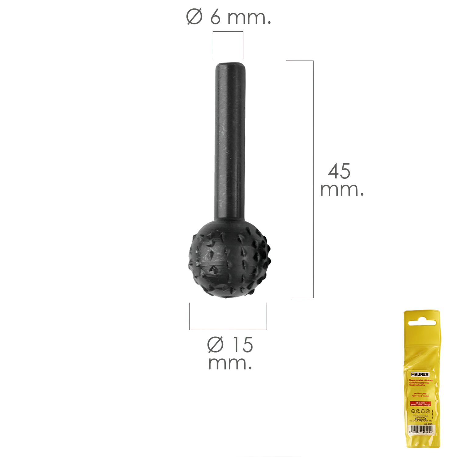 FRESA ROTATIVA PARA MADERA ESFERICA  15 MM. PARA TALADRO / FRESADORA