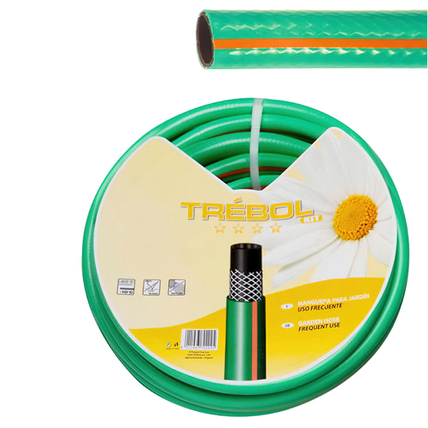 Manguera Verde Trebol Trenzado 19 mm, 3/4 Rollo 50 Metros