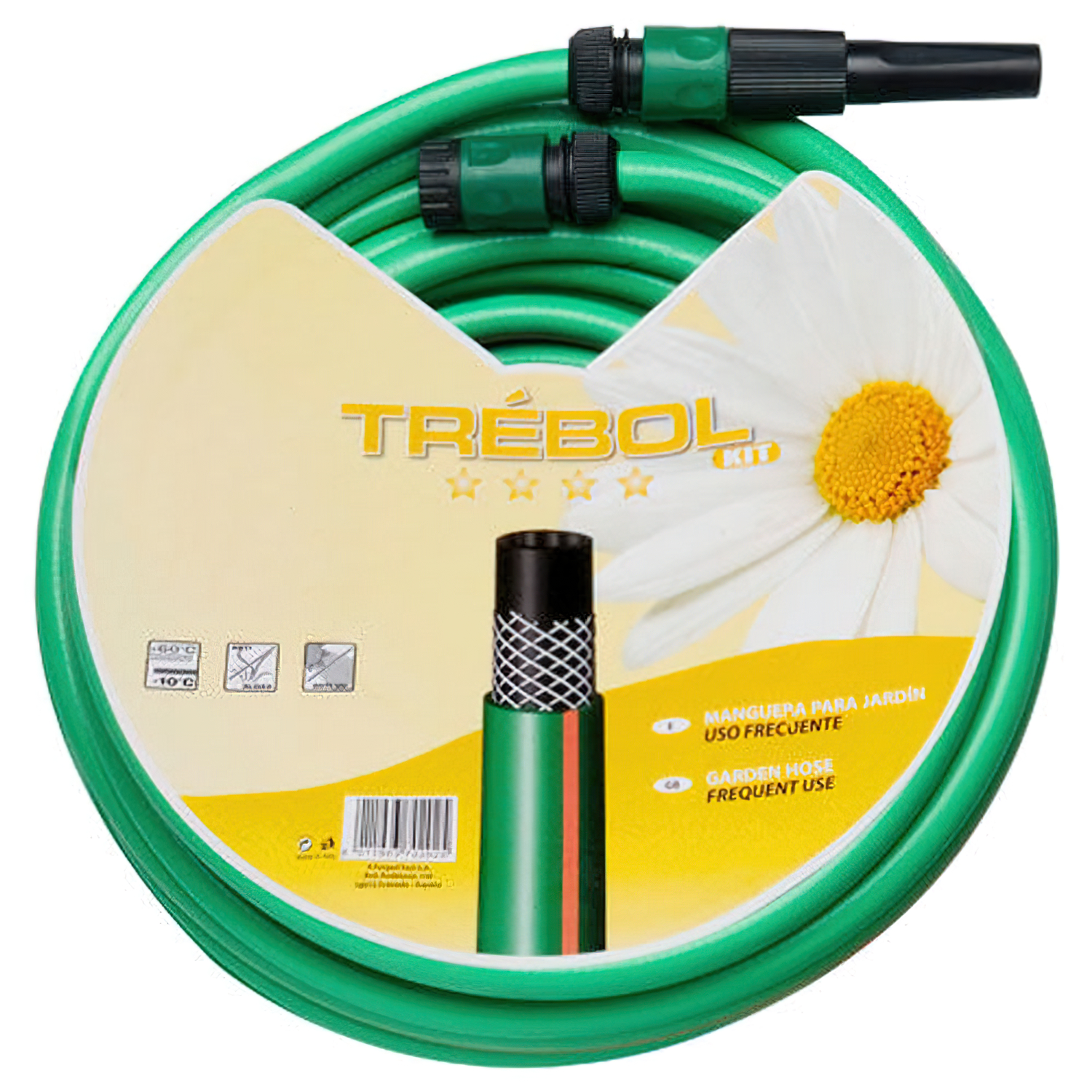 Manguera Verde Trebol Trenzado 15 mm, - 5/8 Rollo 25 metros Con Accesorios