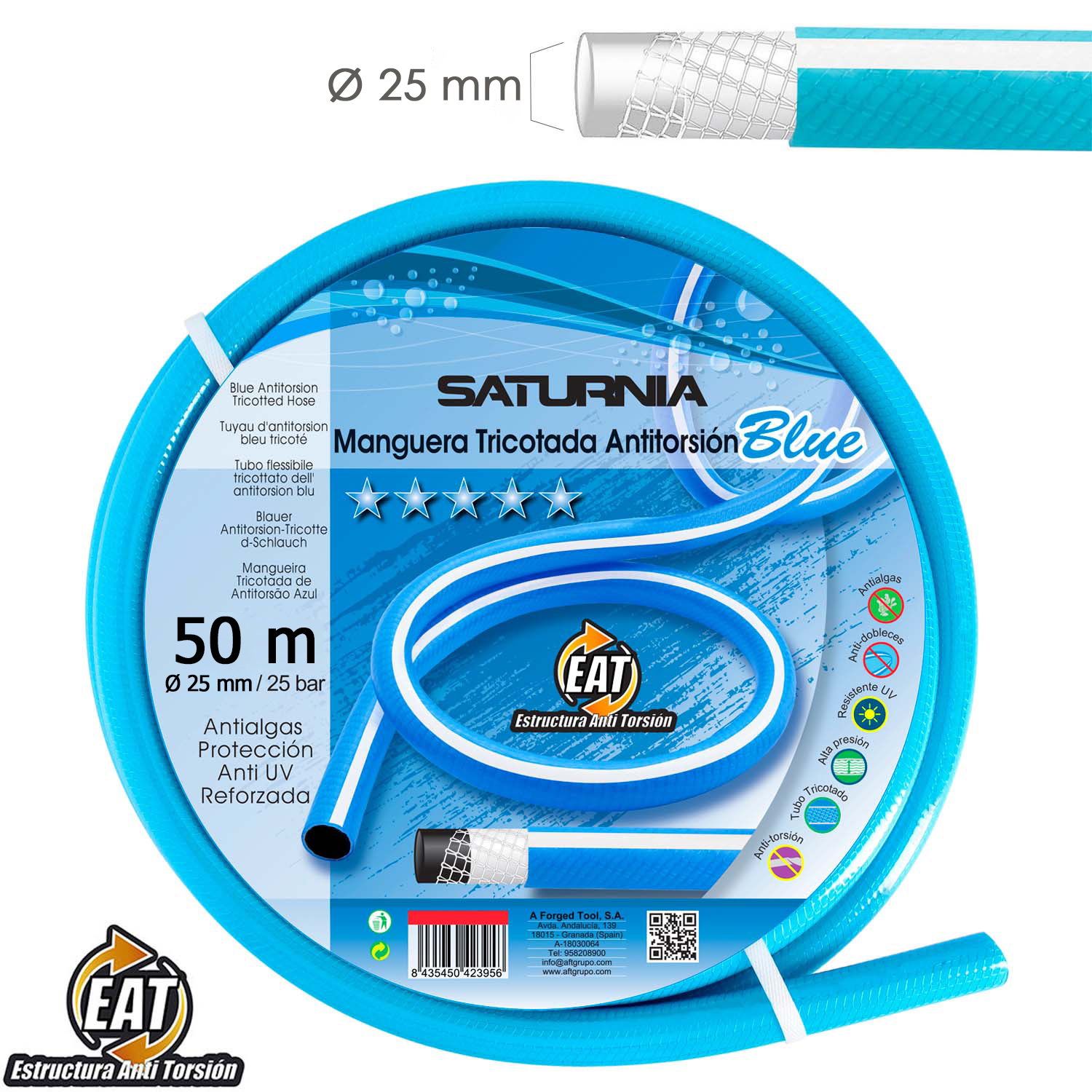 Manguera Tricotada No Torsion Blue Ø 25 mm, Rollo 50 metros, Manguera Anti Torsion, Manguera Sin Dobleces, Manguera Sin Nudos