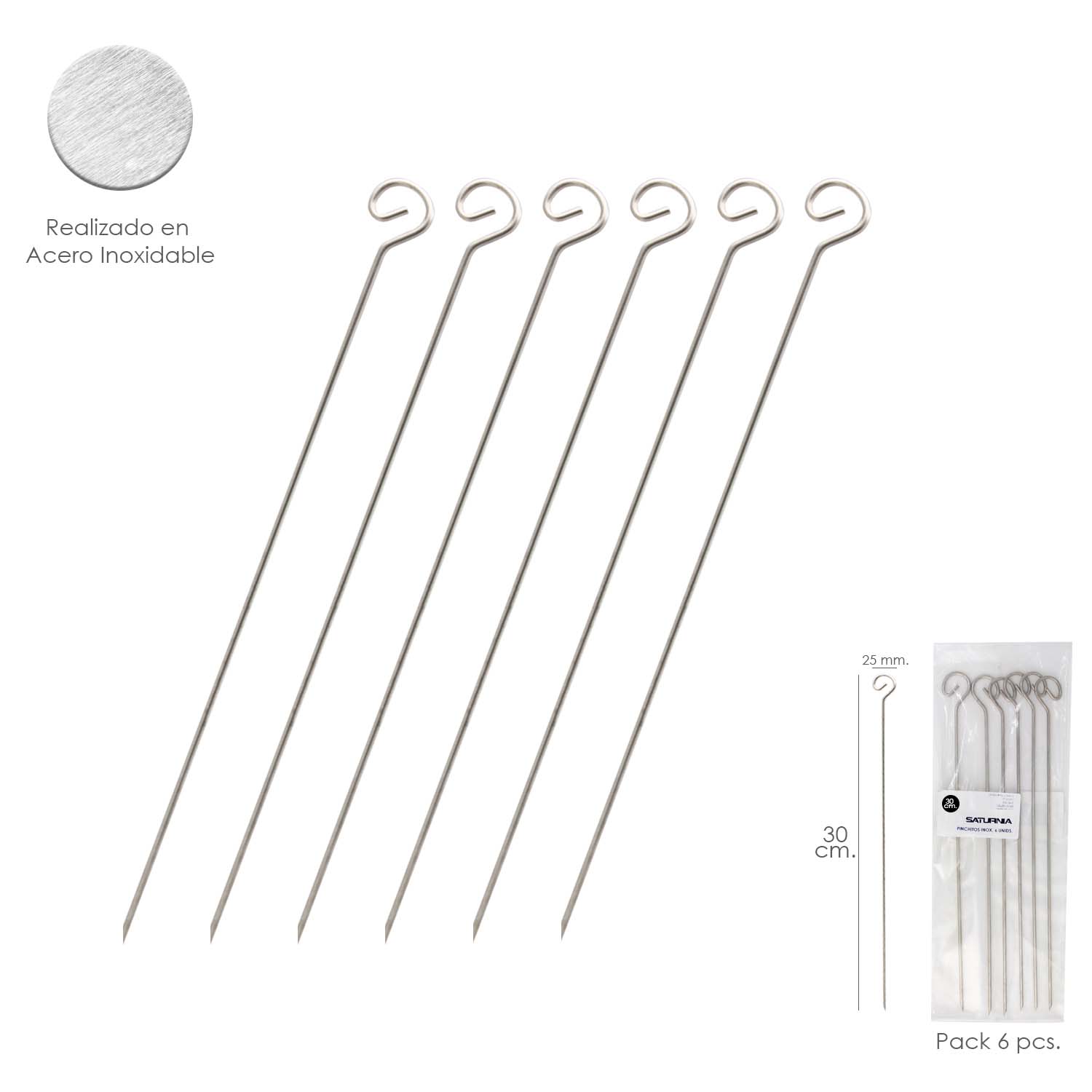 Pinchitos Acero inoxidable Pequeos 30 cm, (Bolsa 6 Unidades) Saturnia