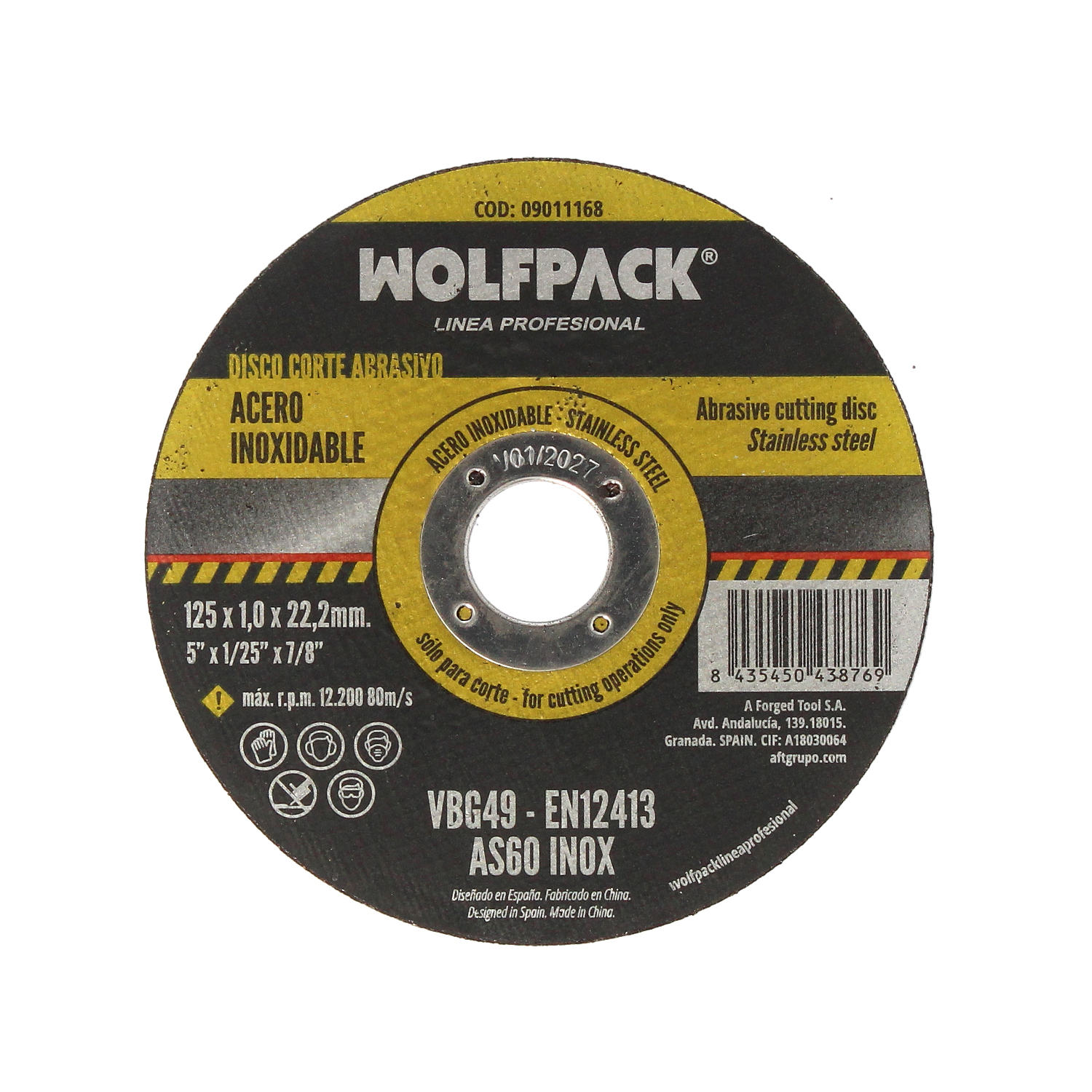 Disco Corte Abrasivo Acero Inoxidable  125x  22,2 mm Espesor 1,0 mm, Disco Radial / Amoladora Universal
