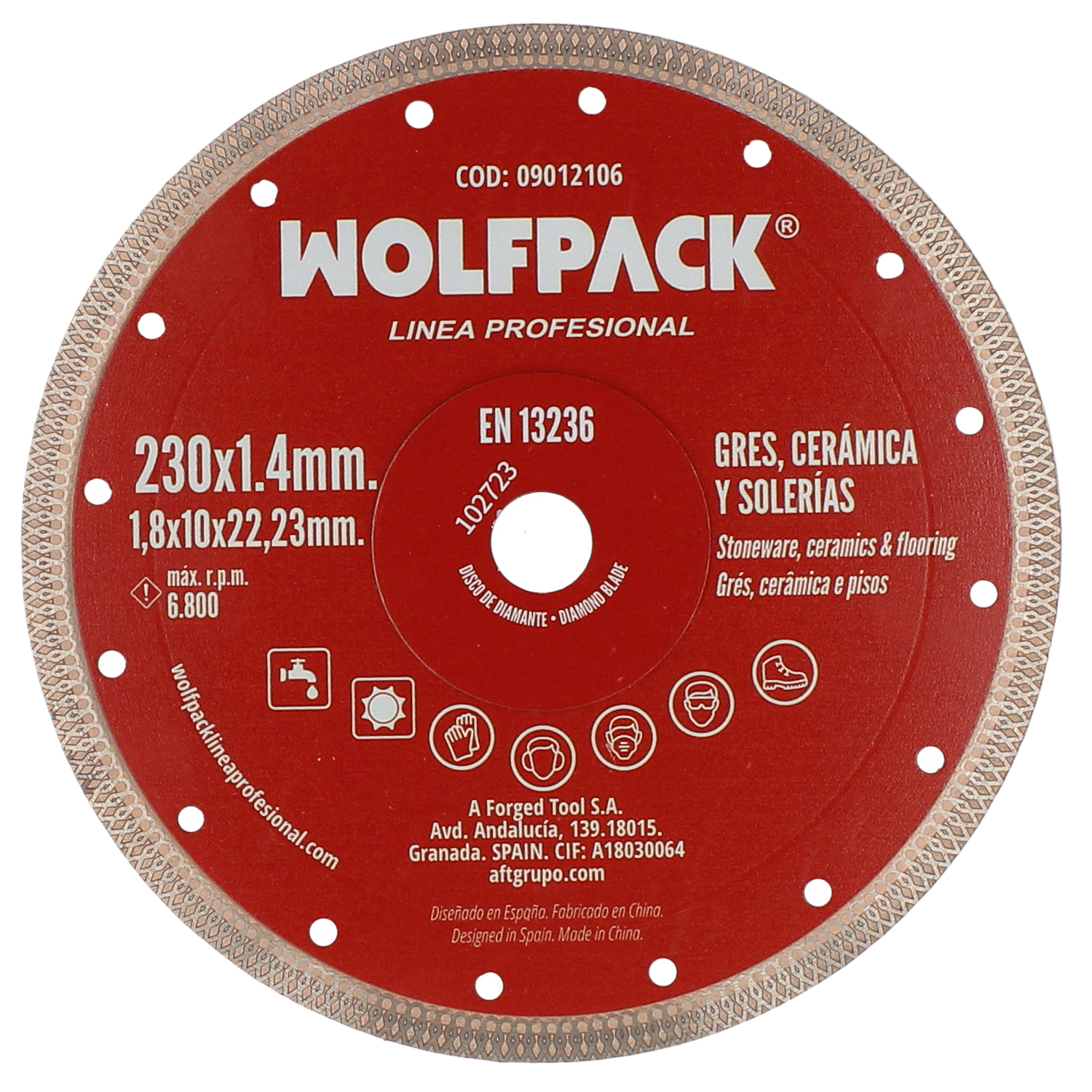 Disco Diamante  230 mm, Porcelanicos, Gres, Ceramica, Solerias, Segmento Diamantado 10 mm,