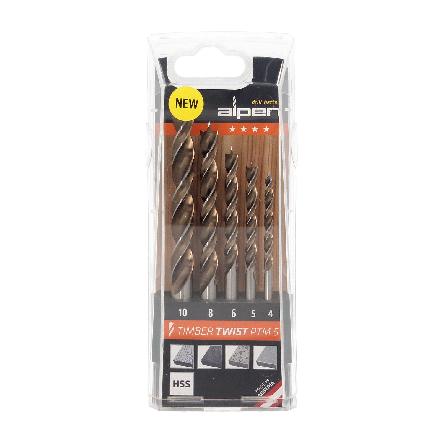 Estuche Brocas Alpen Madera Timber Twist  4 a  10 mm, (Blister 5 Unidades)