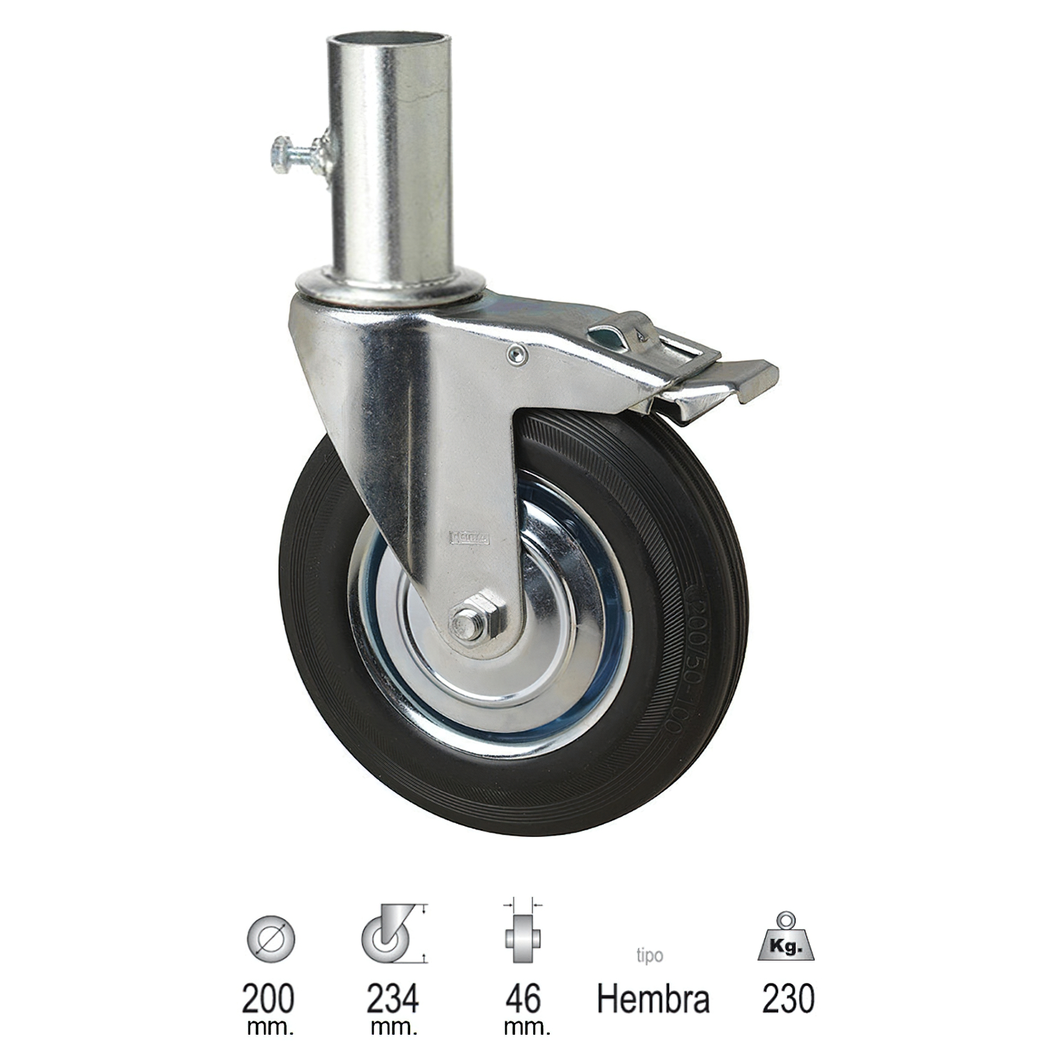 Rueda Industrial Andamio (Hembra) 200 mm,