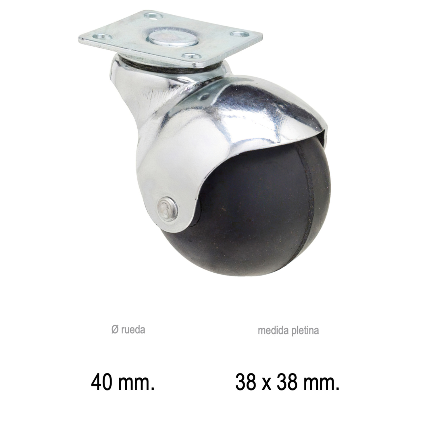 Rueda Domestica Goma Negra Esfera Placa   40 mm,