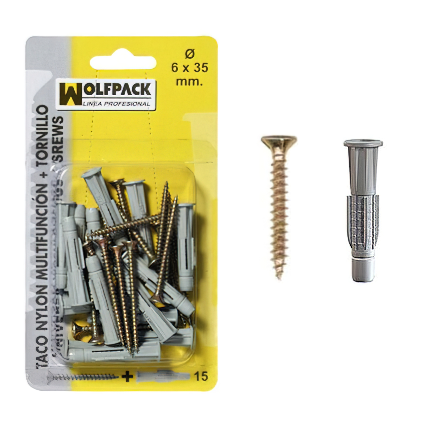 Taco Multiaccin+Tornillo MU  6x45 mm, (15 Piezas)