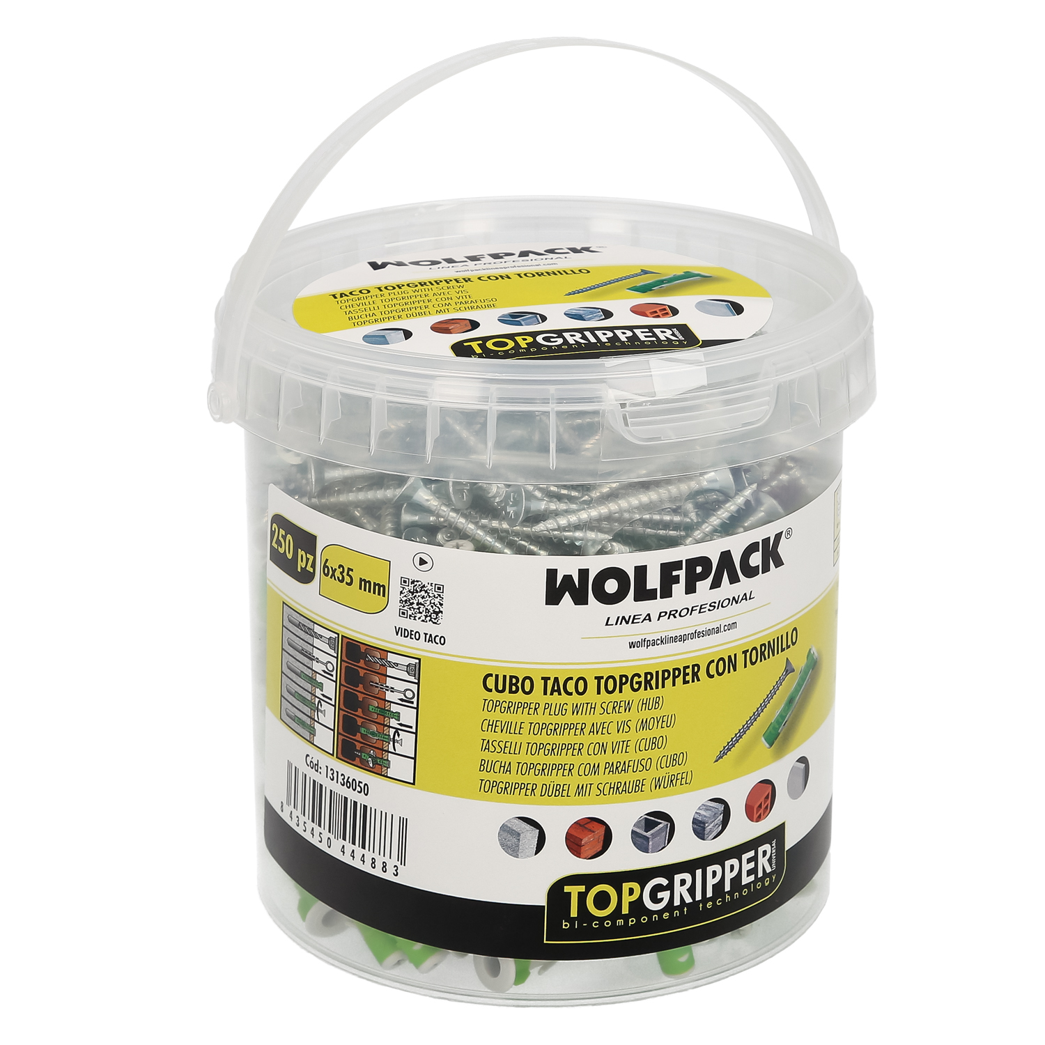 Cubo Tacos Topgripper Bimaterial Con Tornillos  6 mm, 250 Piezas Taco Anclaje Universal, Taco Hormigon, Taco Pladur