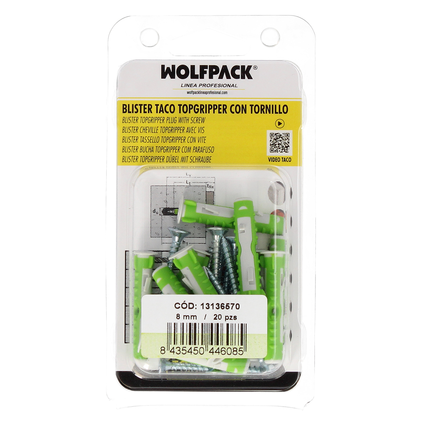 Blister Tacos Topgripper Bimaterial Con Tornillos  8 mm, 20 Piezas Taco Anclaje Universal, Taco Hormigon, Taco Pladur