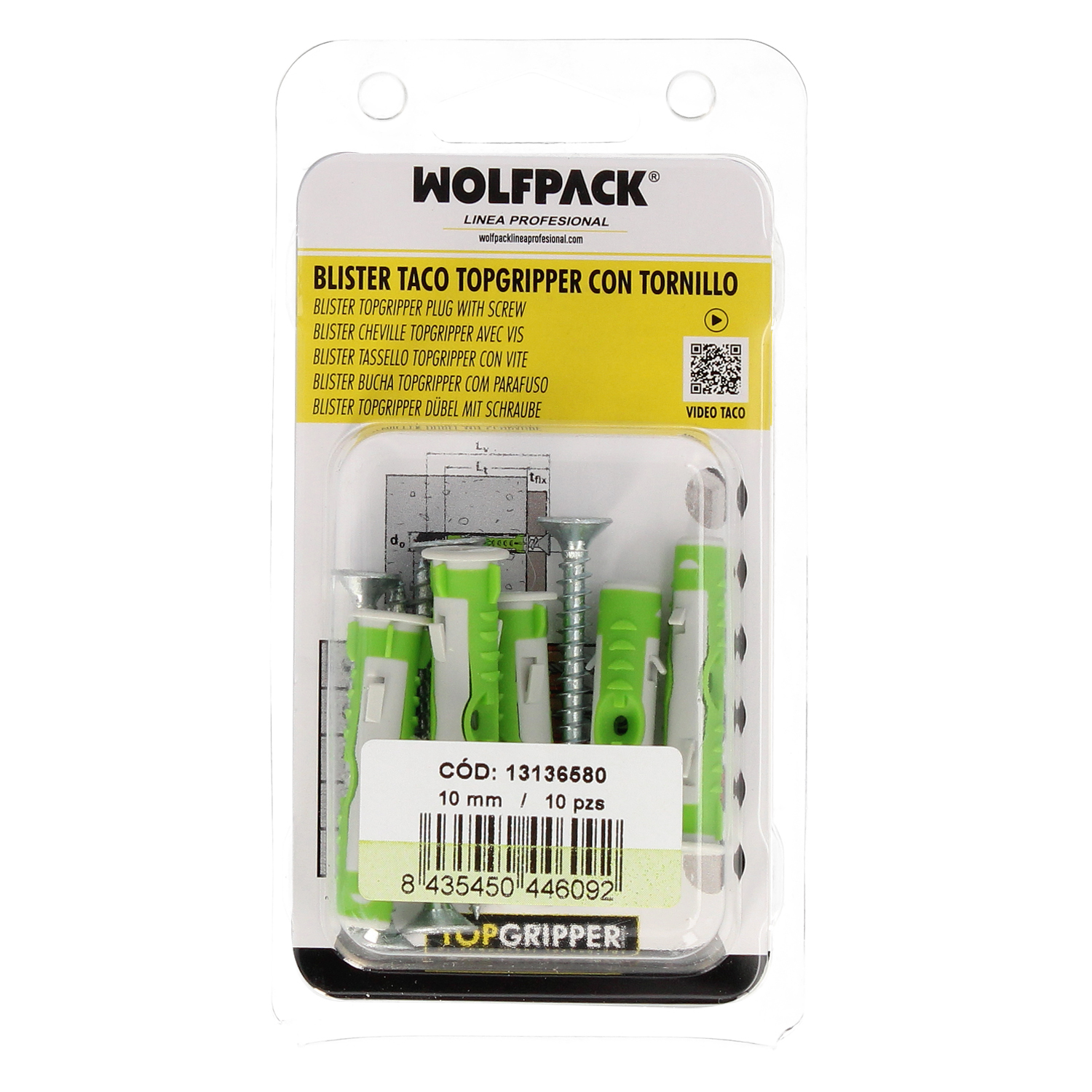 Blister Tacos Topgripper Bimaterial Con Tornillos  10 mm, 10 Piezas Taco Anclaje Universal, Taco Hormigon, Taco Pladur