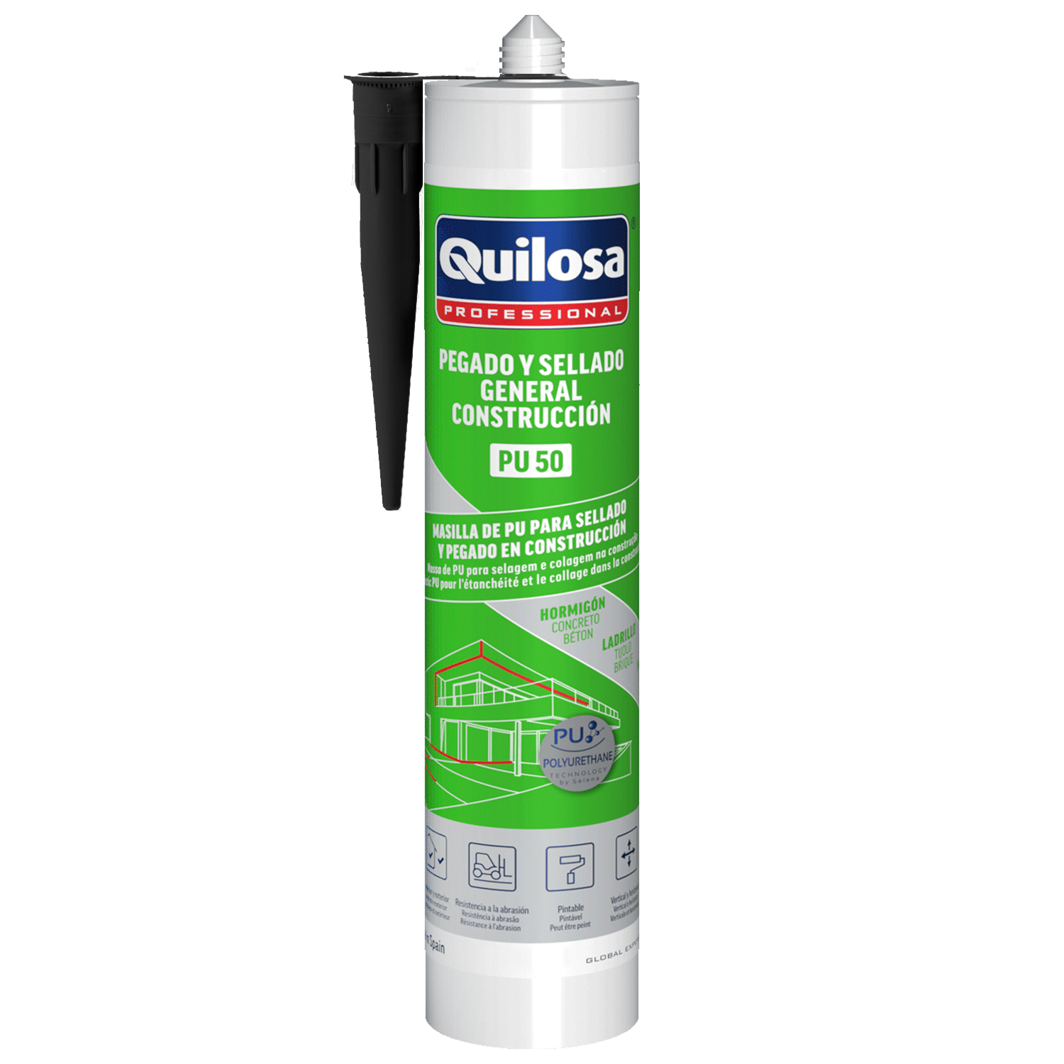 Masilla Poliuretano Cartucho Negra 300 ml,