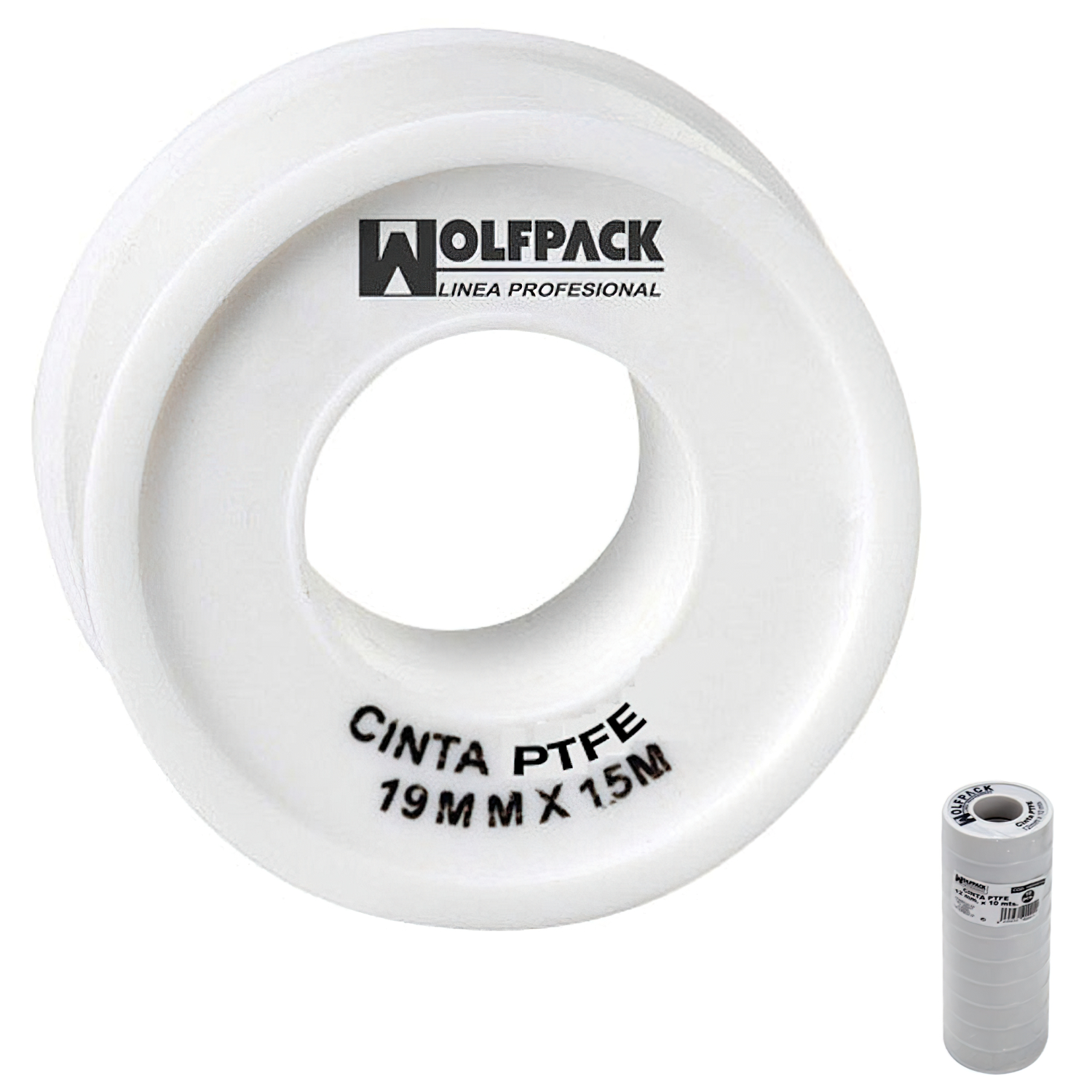 Cinta PTFE Wolfpack  19 mm, x 15 m, (Paquete de 10 Rollos)