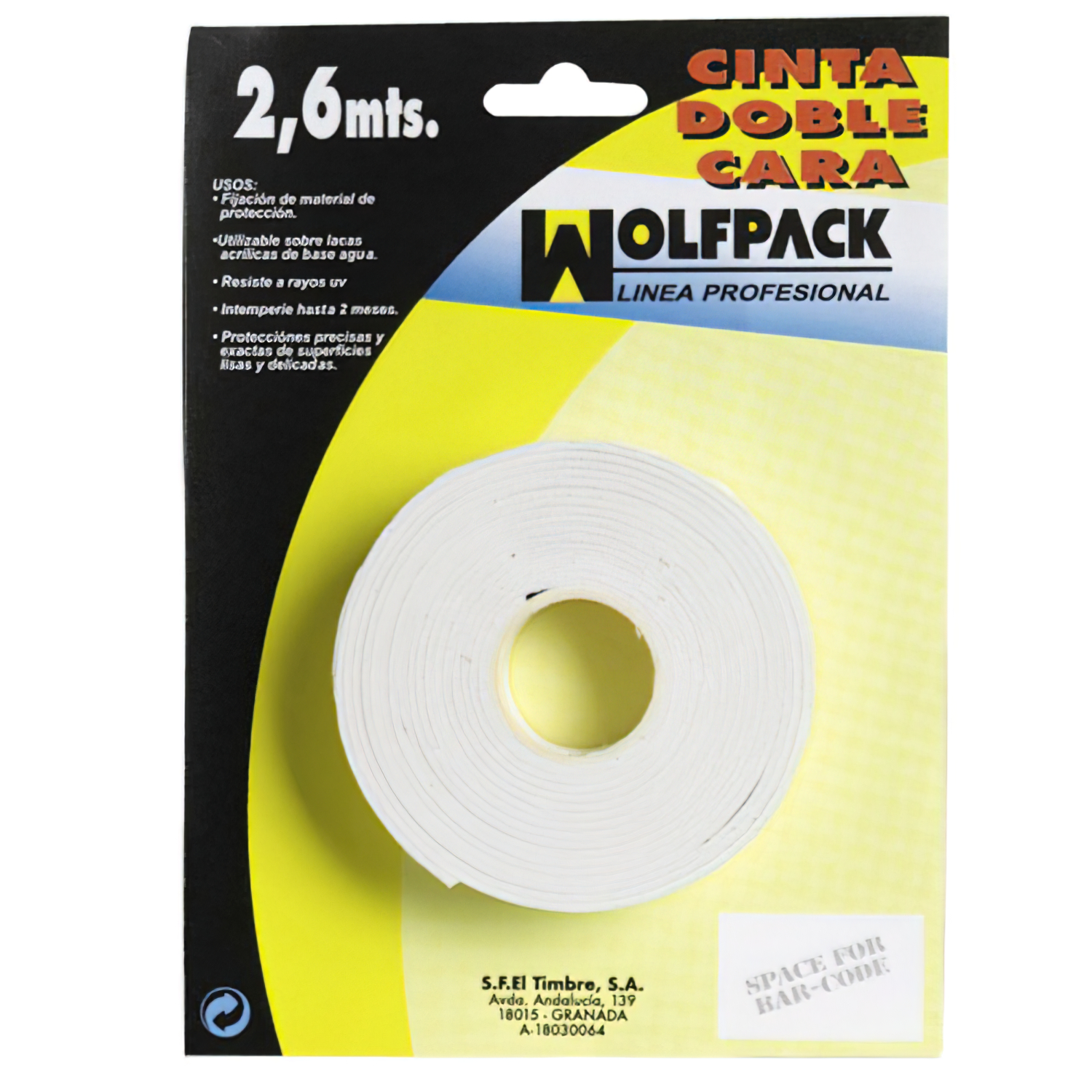 Cinta Doble Cara 2,6 m, x 18 mm,